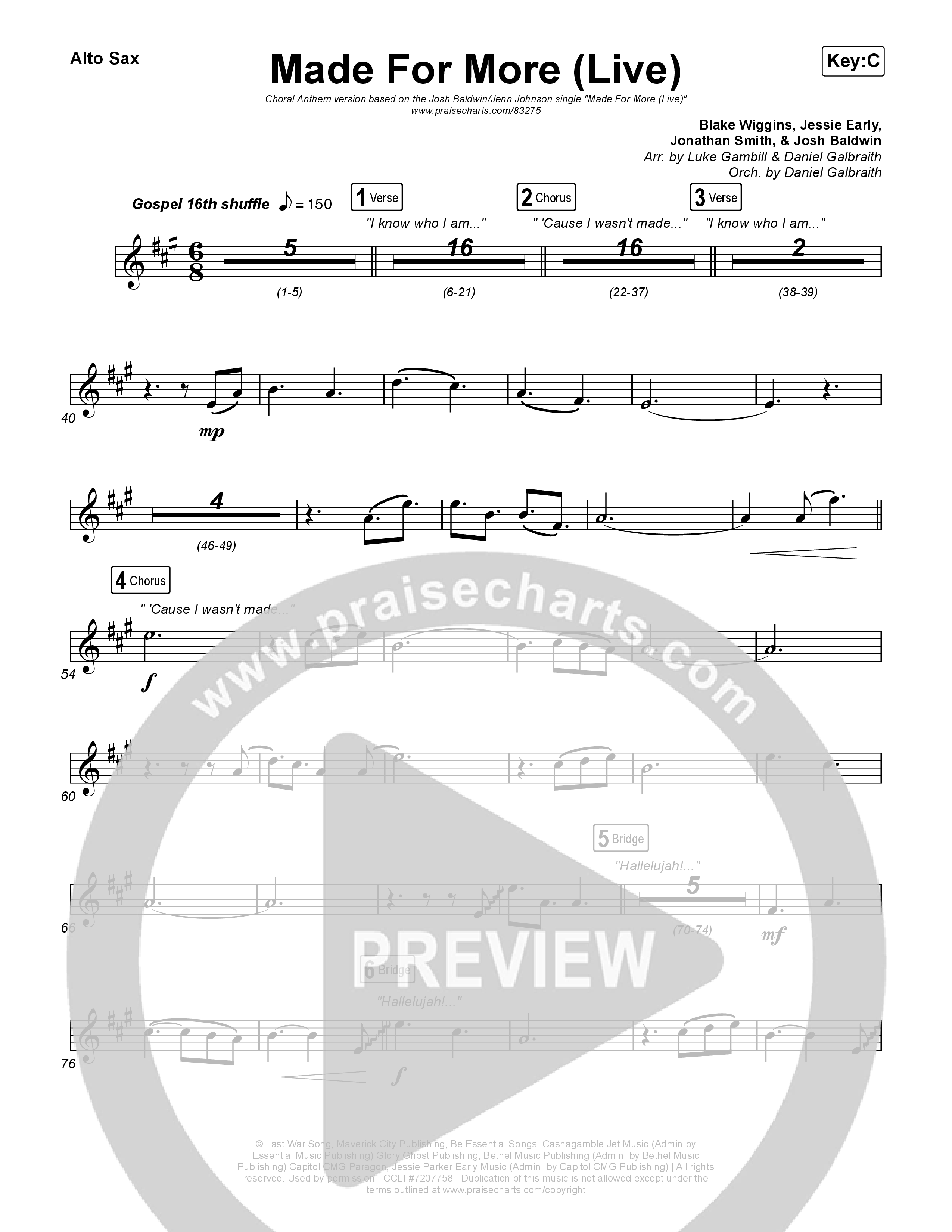Made For More (Choral Anthem SATB) Alto Sax (Josh Baldwin / Jenn Johnson / Arr. Luke Gambill)