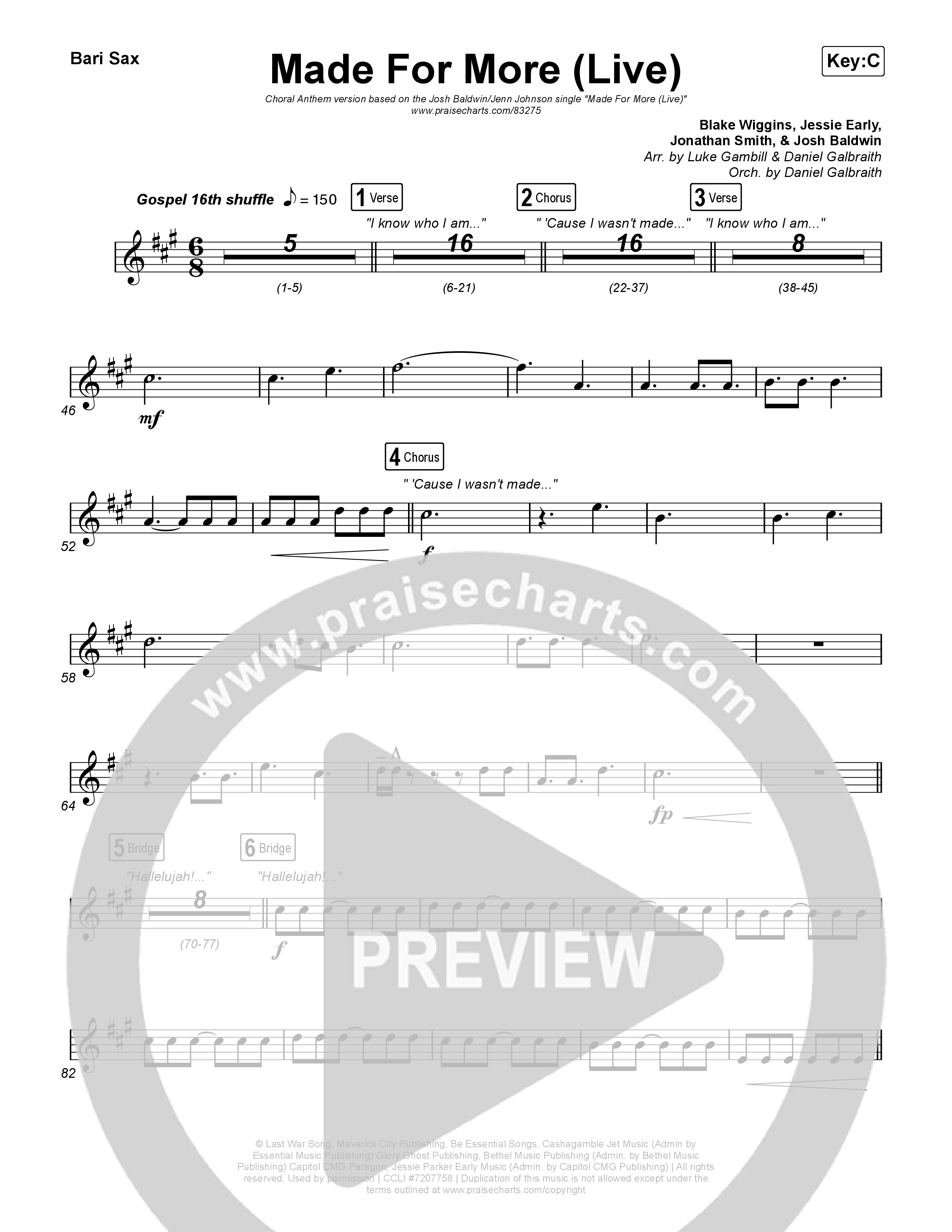 Made For More (Choral Anthem SATB) Bari Sax (Josh Baldwin / Jenn Johnson / Arr. Luke Gambill)