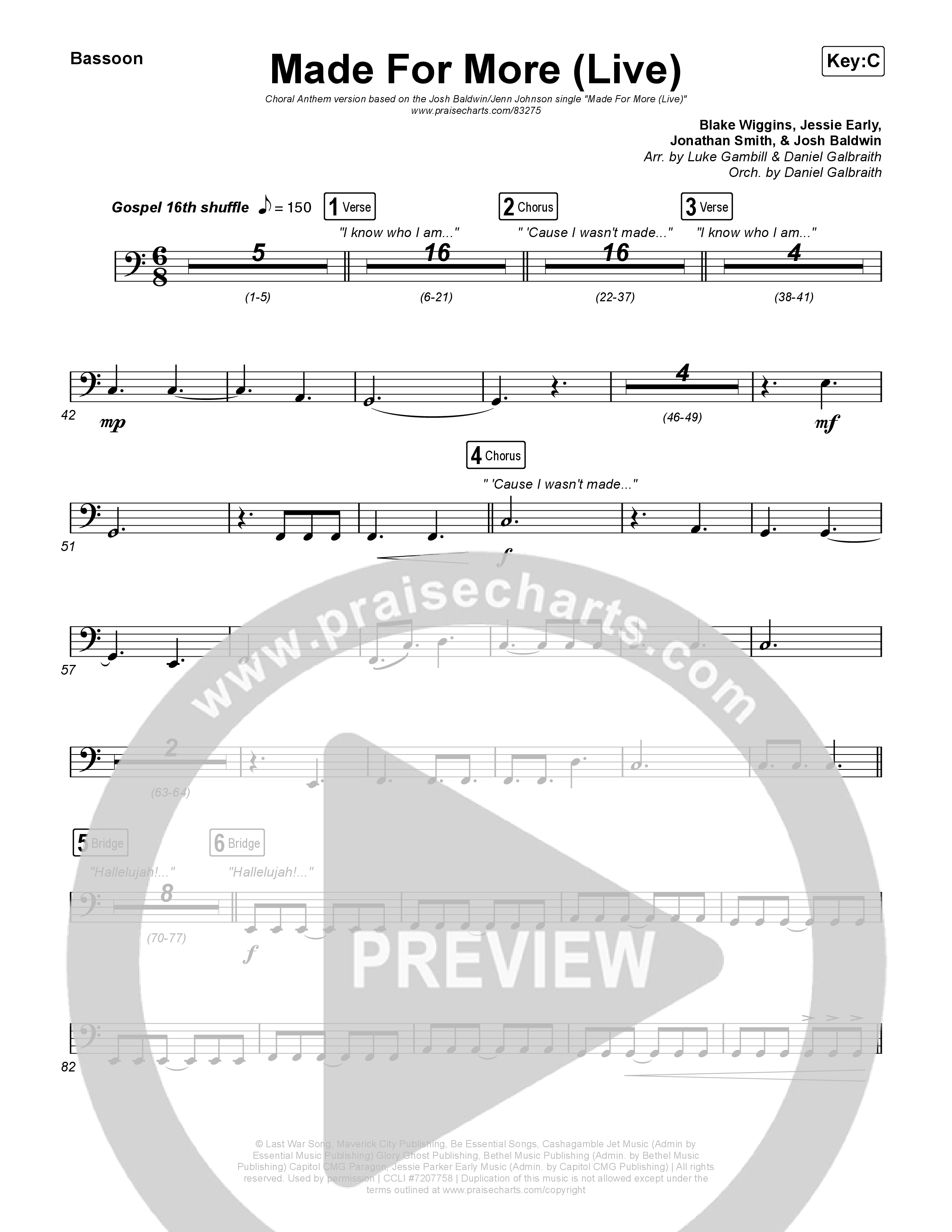 Made For More (Choral Anthem SATB) Bassoon (Josh Baldwin / Jenn Johnson / Arr. Luke Gambill)