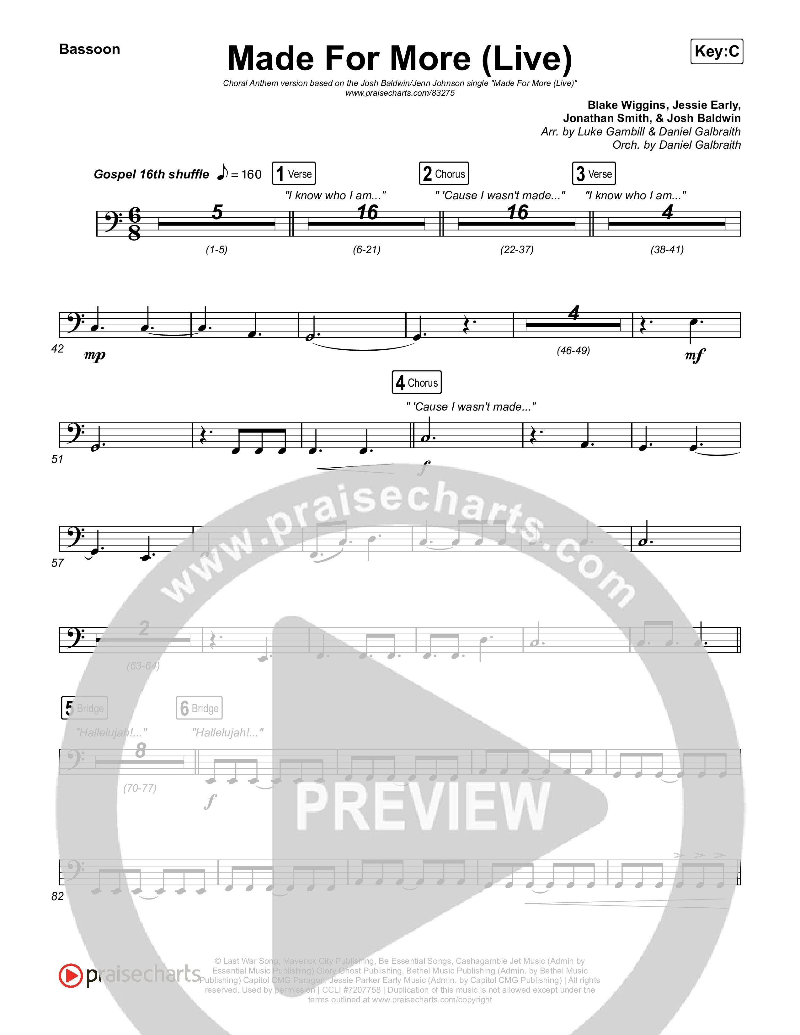 Made For More (Choral Anthem SATB) Bassoon (Josh Baldwin / Jenn Johnson / Arr. Luke Gambill)