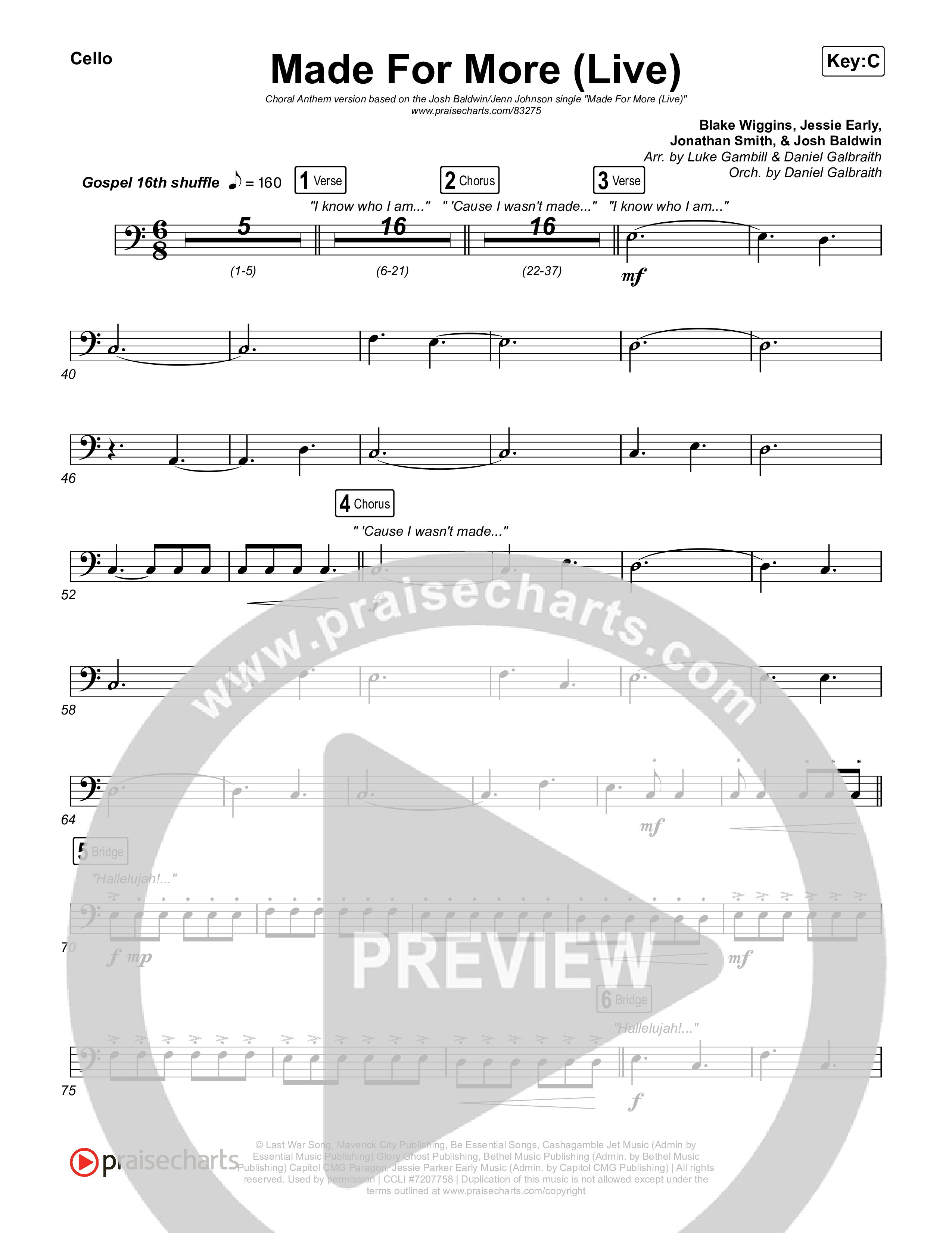 Made For More (Choral Anthem SATB) Cello (Josh Baldwin / Jenn Johnson / Arr. Luke Gambill)