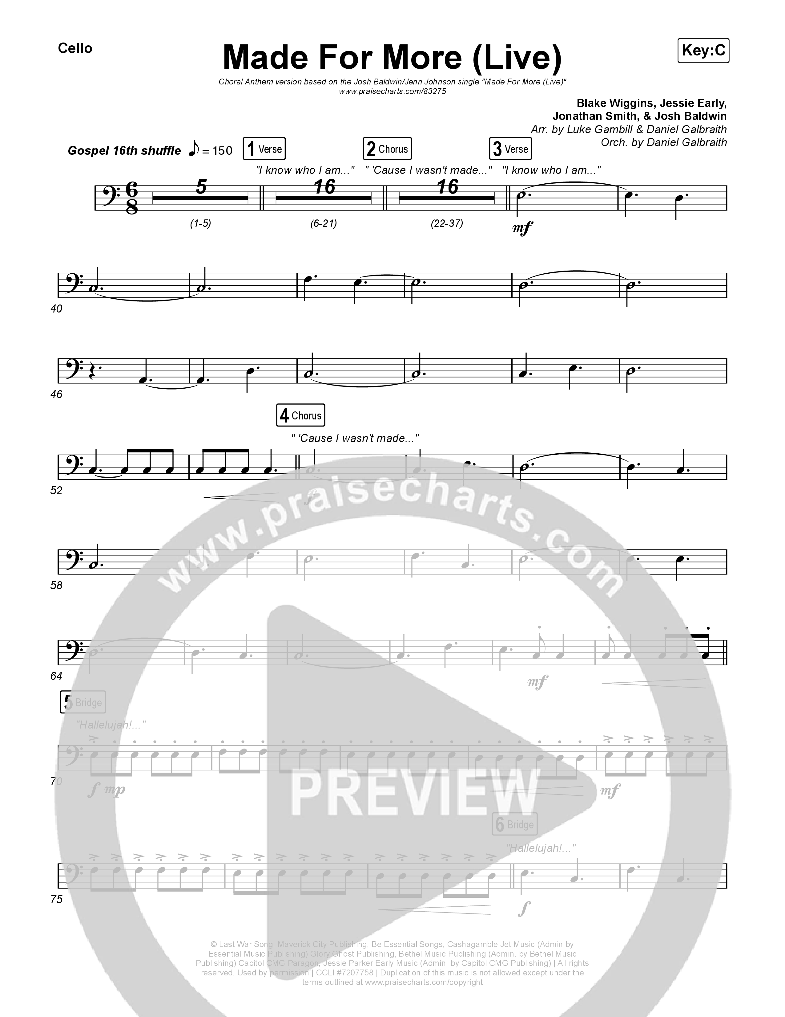 Made For More (Choral Anthem SATB) Cello (Josh Baldwin / Jenn Johnson / Arr. Luke Gambill)