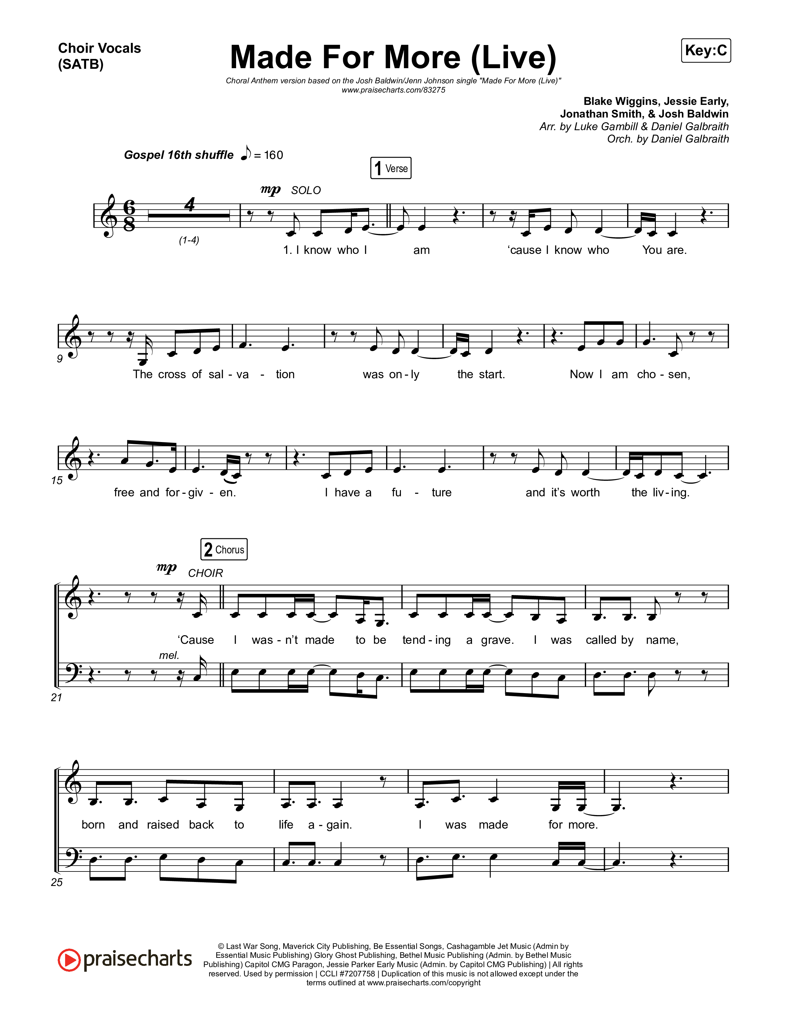 Made For More (Choral Anthem SATB) Choir Sheet (SATB) (Josh Baldwin / Jenn Johnson / Arr. Luke Gambill)