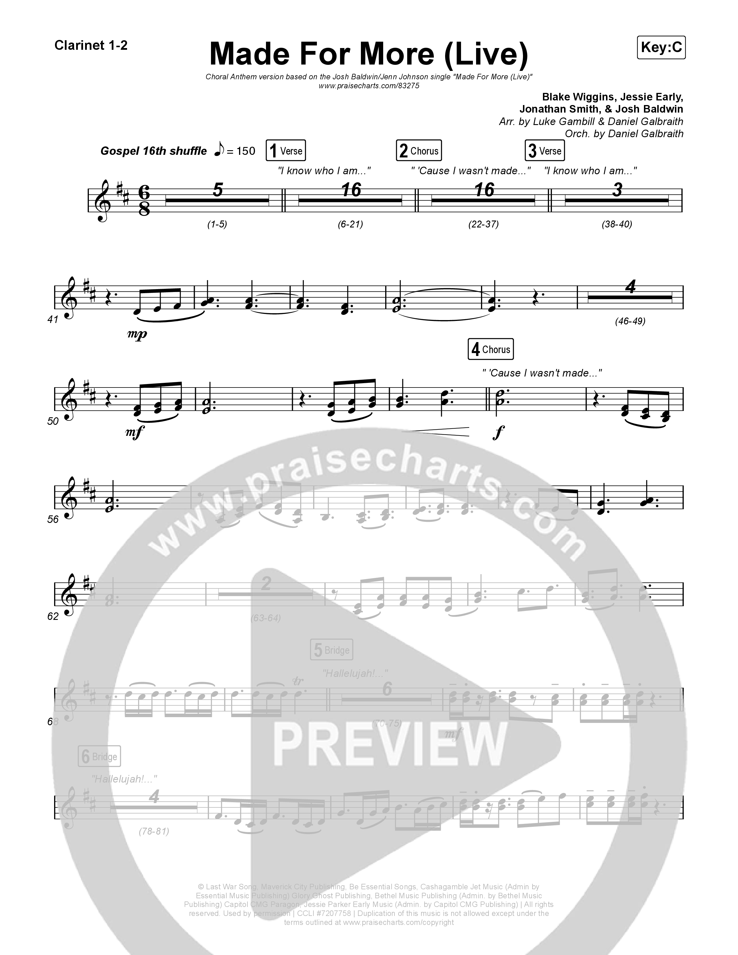 Made For More (Choral Anthem SATB) Clarinet 1/2 (Josh Baldwin / Jenn Johnson / Arr. Luke Gambill)