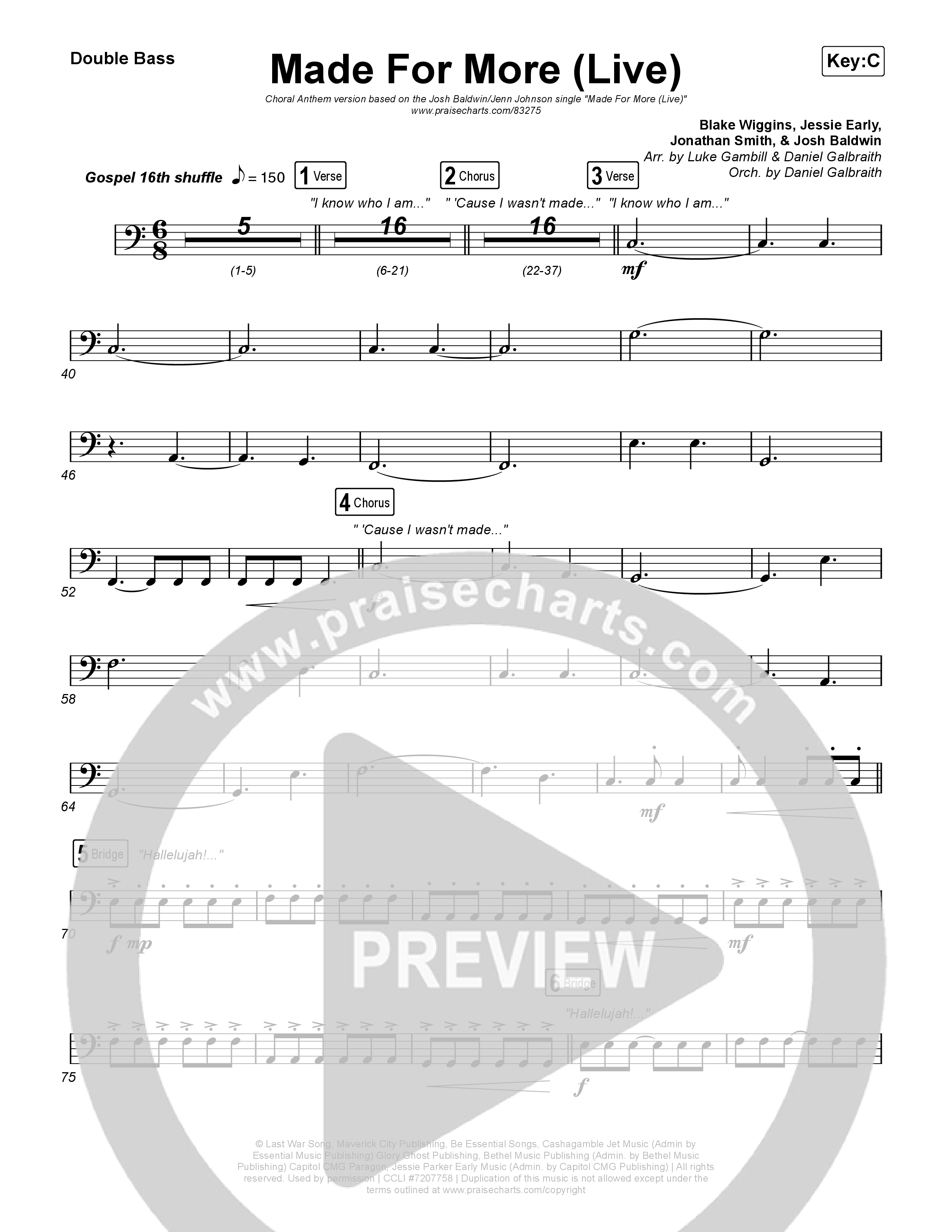 Made For More (Choral Anthem SATB) String Bass (Josh Baldwin / Jenn Johnson / Arr. Luke Gambill)