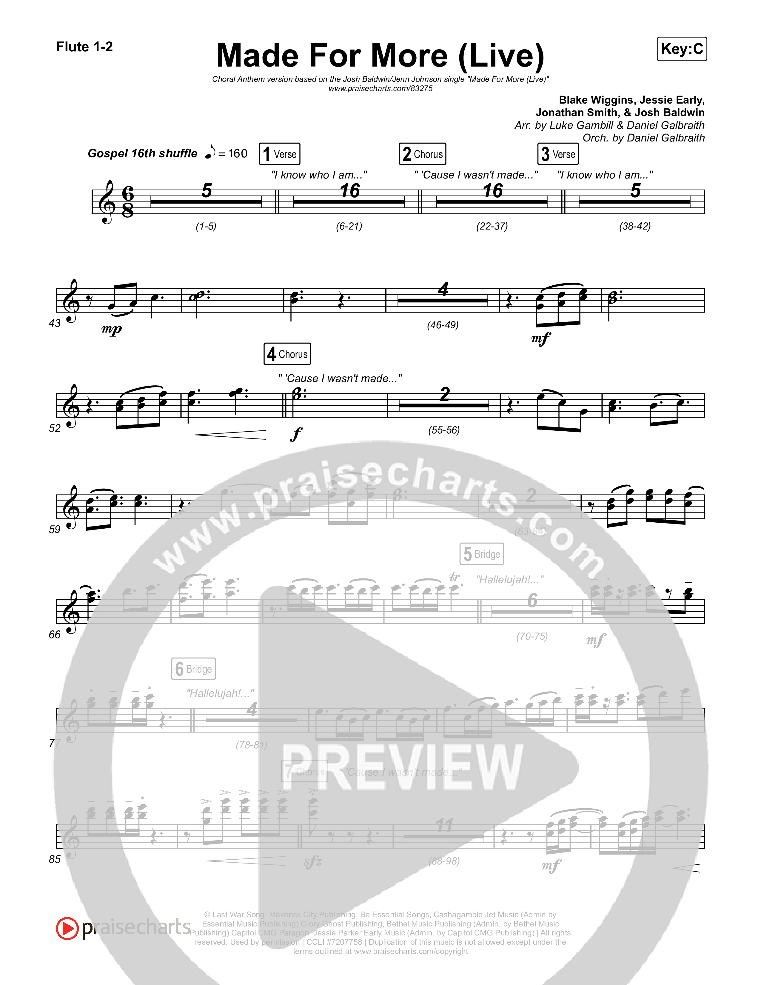 Made For More (Choral Anthem SATB) Flute 1,2 (Josh Baldwin / Jenn Johnson / Arr. Luke Gambill)
