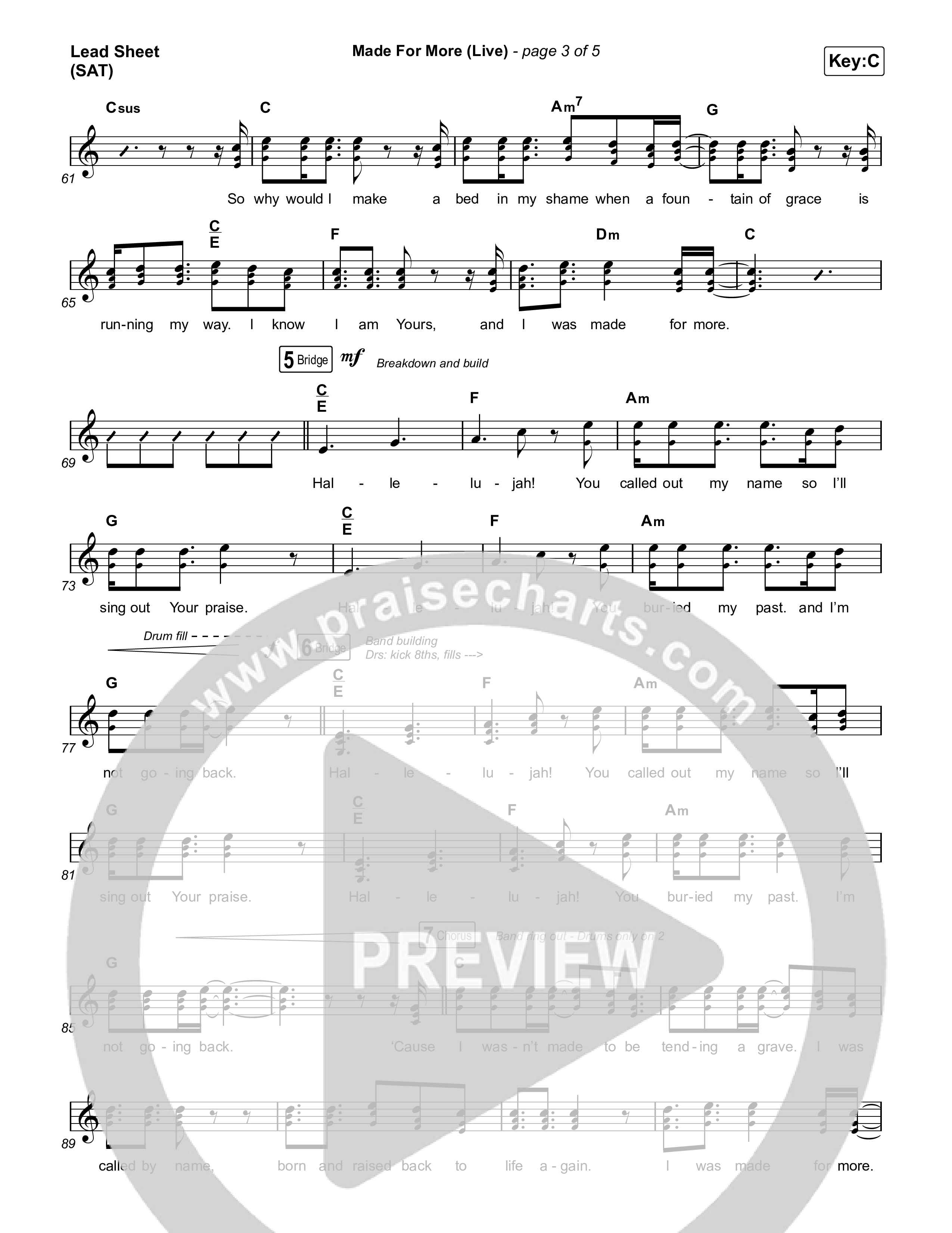 Made For More (Choral Anthem SATB) Lead Sheet (SAT) (Josh Baldwin / Jenn Johnson / Arr. Luke Gambill)