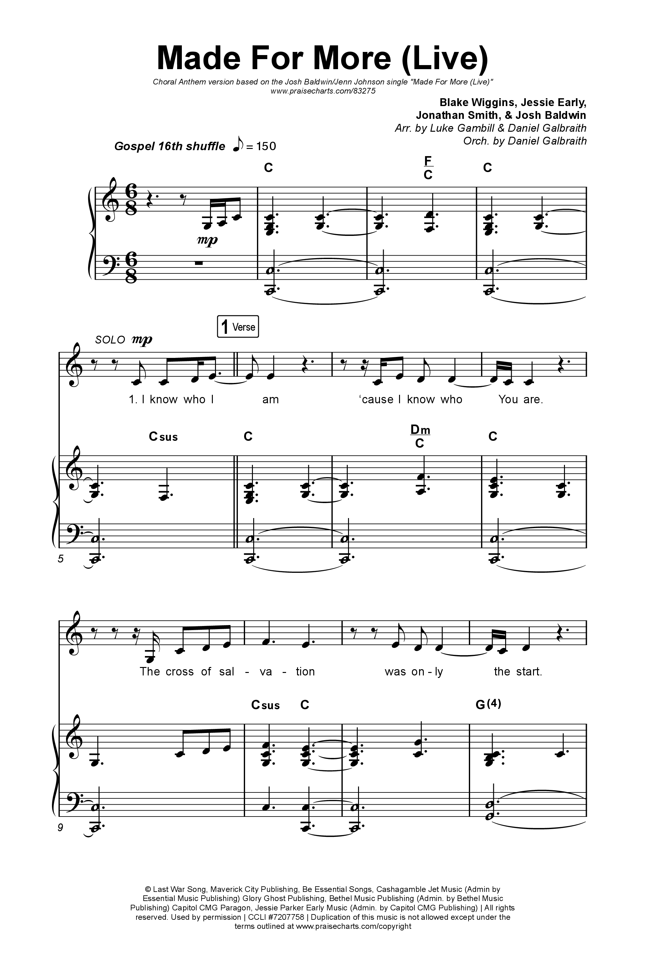 Made For More (Choral Anthem SATB) Octavo (SATB & Pno) (Josh Baldwin / Jenn Johnson / Arr. Luke Gambill)