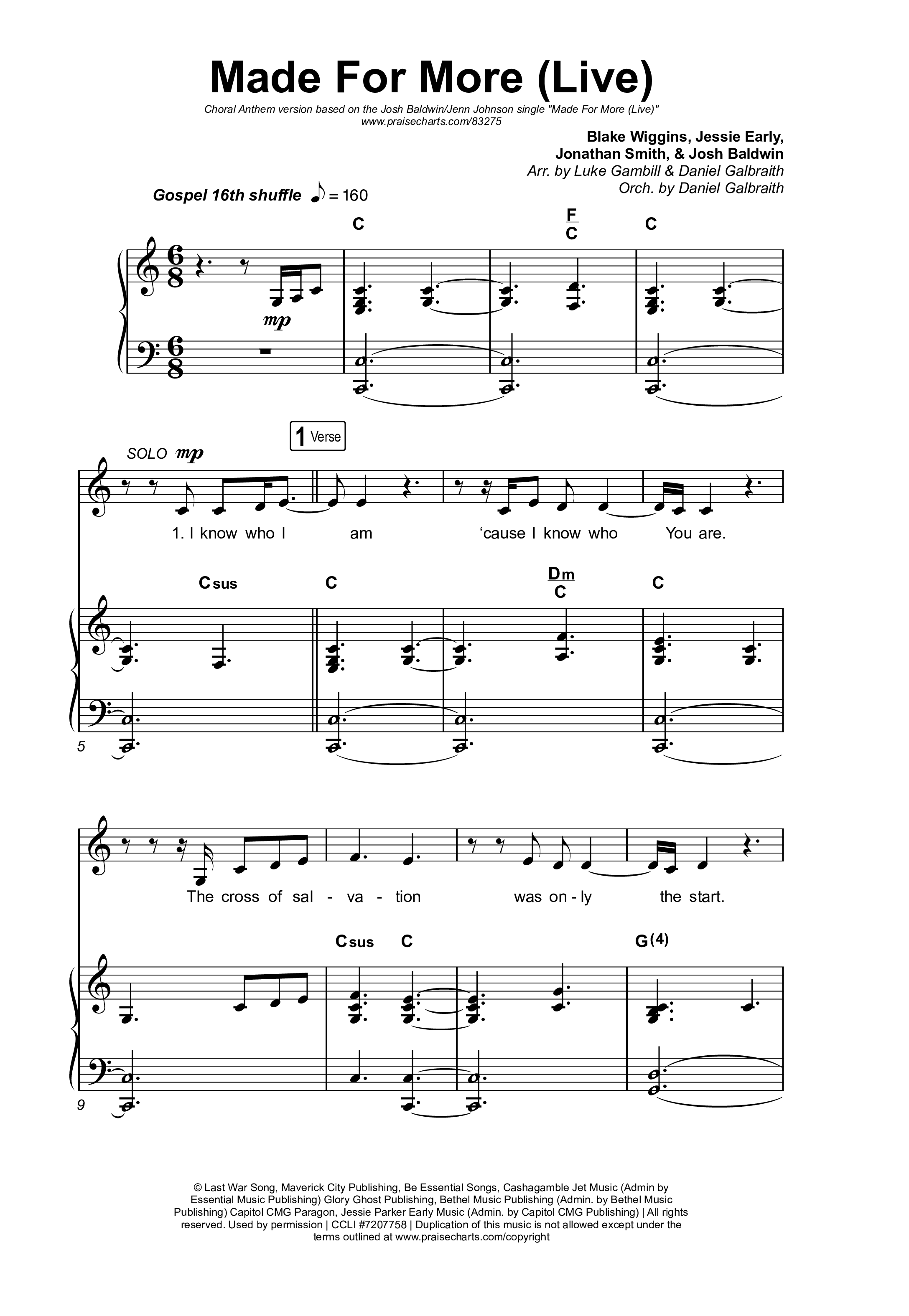Made For More (Choral Anthem SATB) Octavo (SATB & Pno) (Josh Baldwin / Jenn Johnson / Arr. Luke Gambill)
