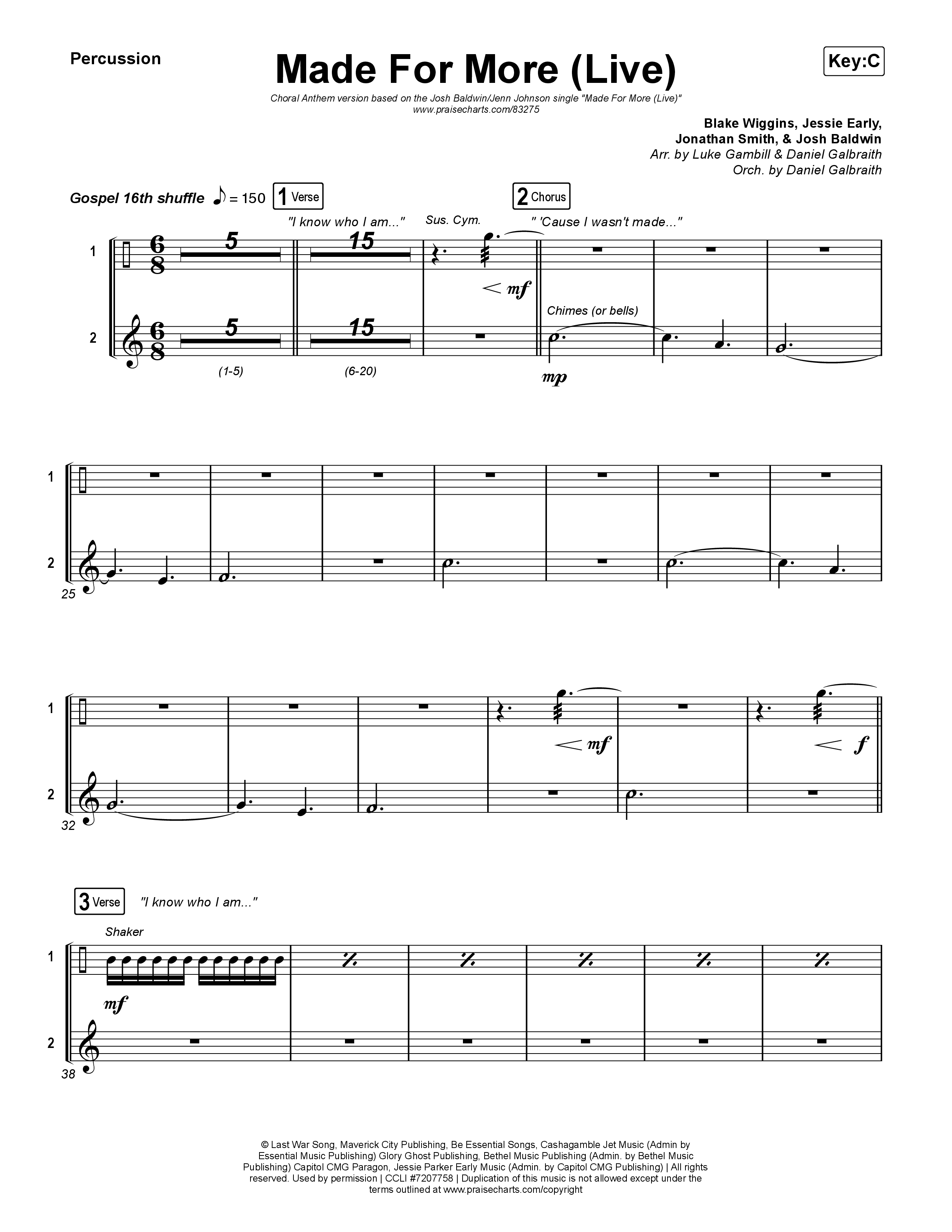 Made For More (Choral Anthem SATB) Percussion (Josh Baldwin / Jenn Johnson / Arr. Luke Gambill)