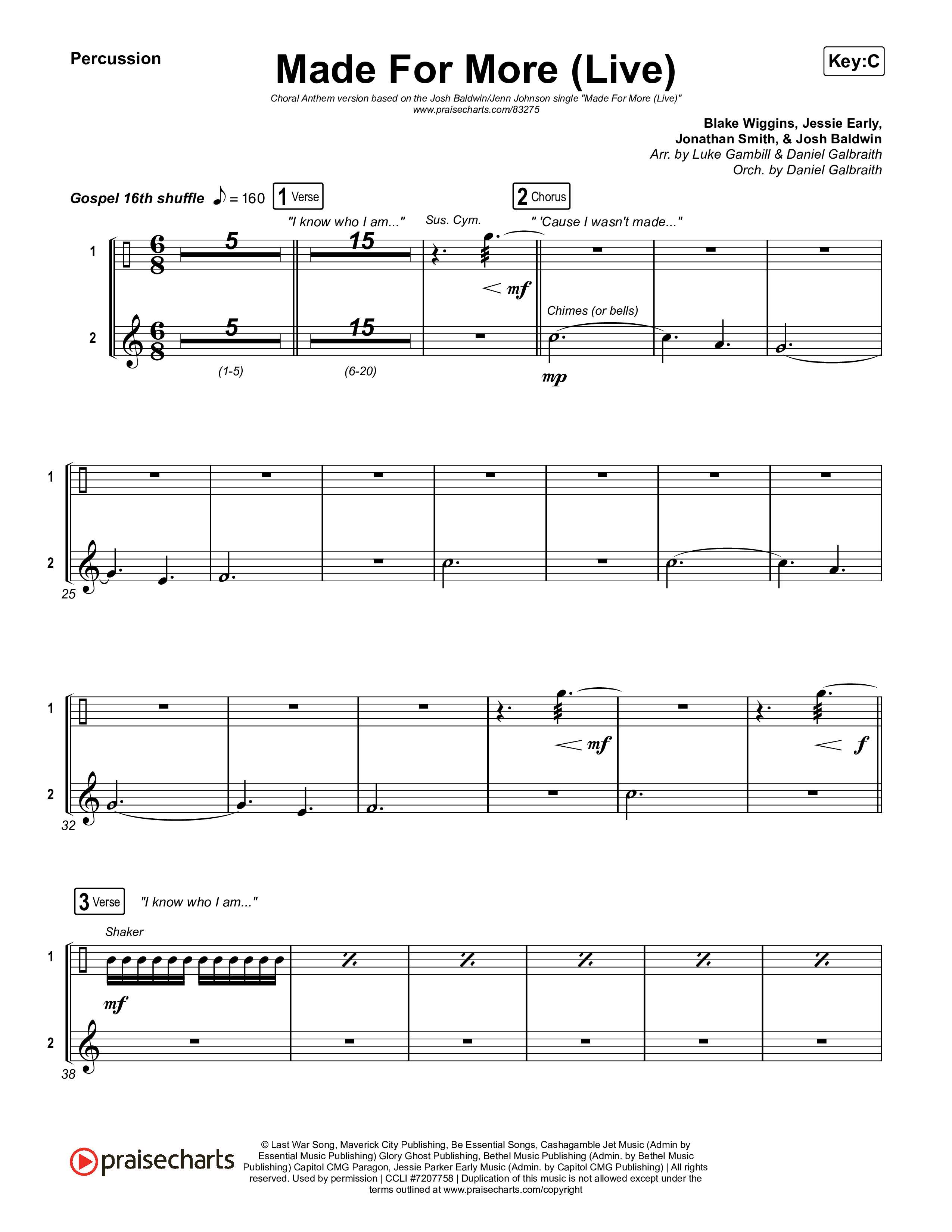 Made For More (Choral Anthem SATB) Percussion (Josh Baldwin / Jenn Johnson / Arr. Luke Gambill)