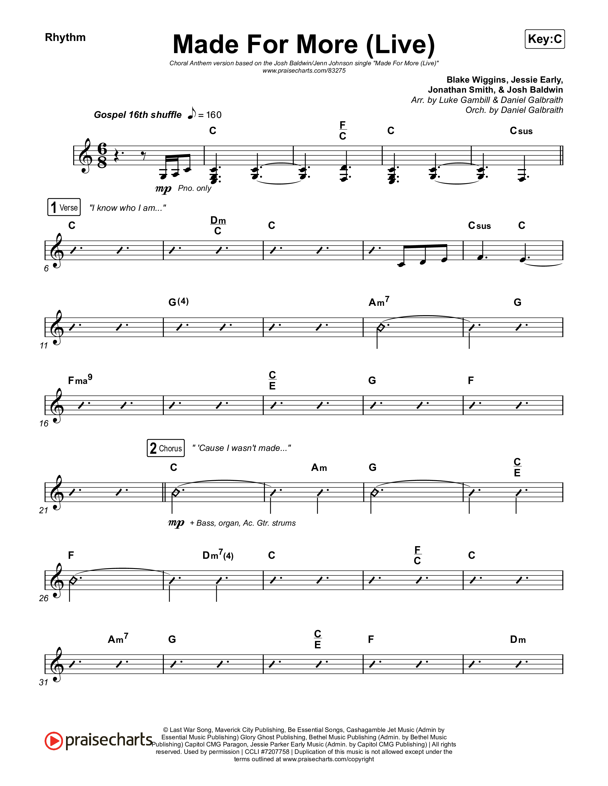 Made For More (Choral Anthem SATB) Rhythm Pack (Josh Baldwin / Jenn Johnson / Arr. Luke Gambill)