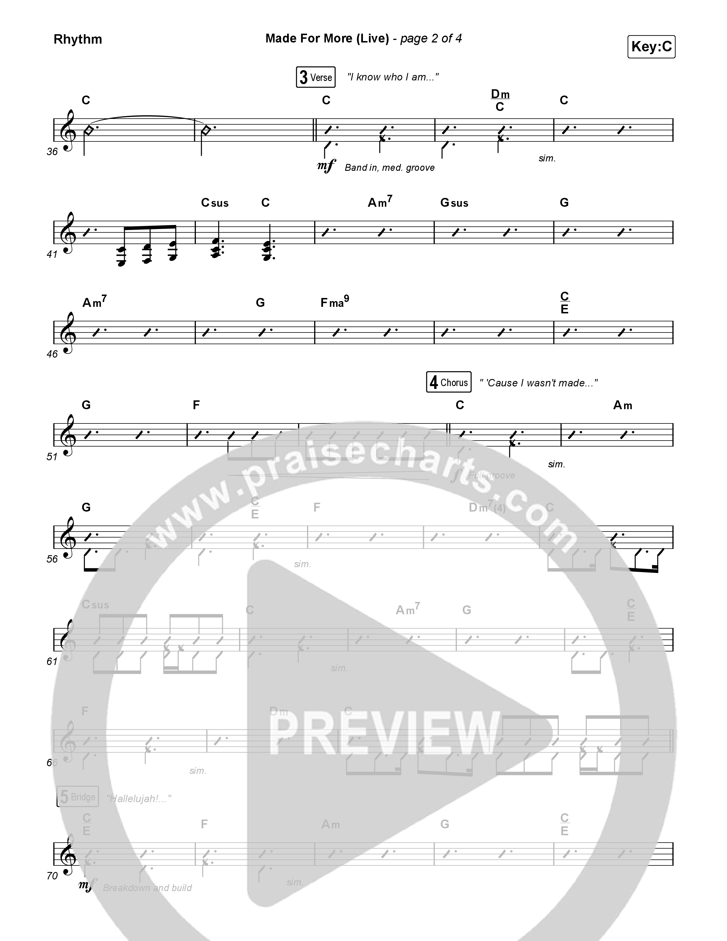 Made For More (Choral Anthem SATB) Rhythm Chart (Josh Baldwin / Jenn Johnson / Arr. Luke Gambill)