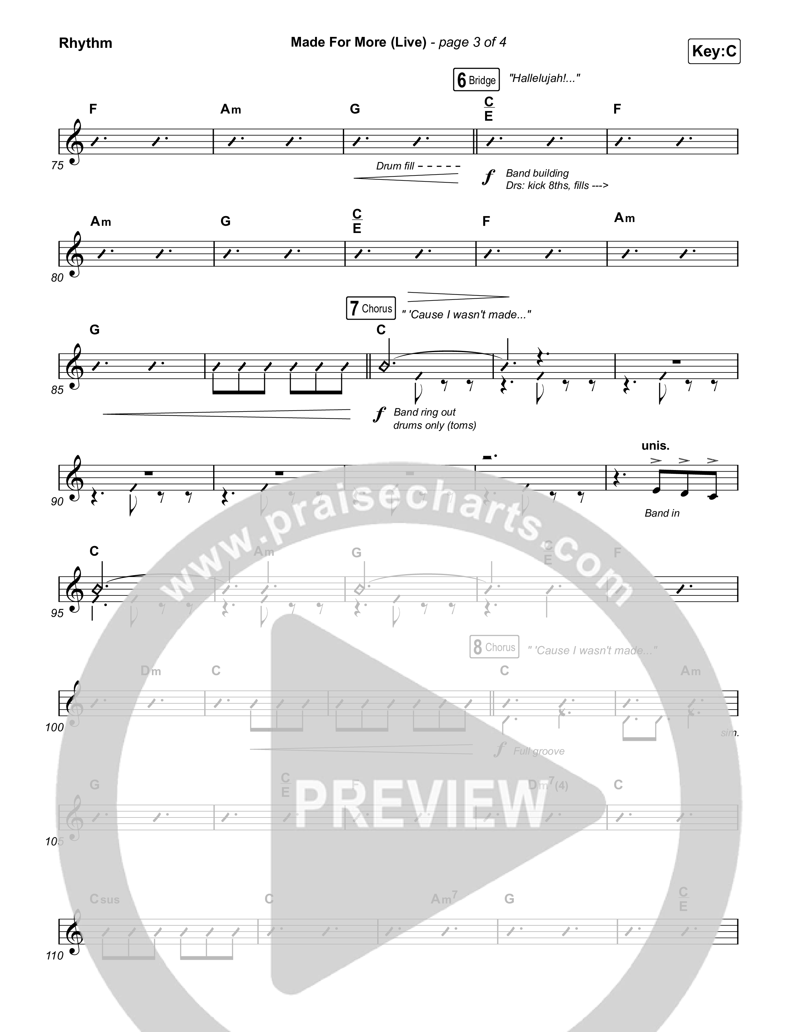 Made For More (Choral Anthem SATB) Rhythm Chart (Josh Baldwin / Jenn Johnson / Arr. Luke Gambill)