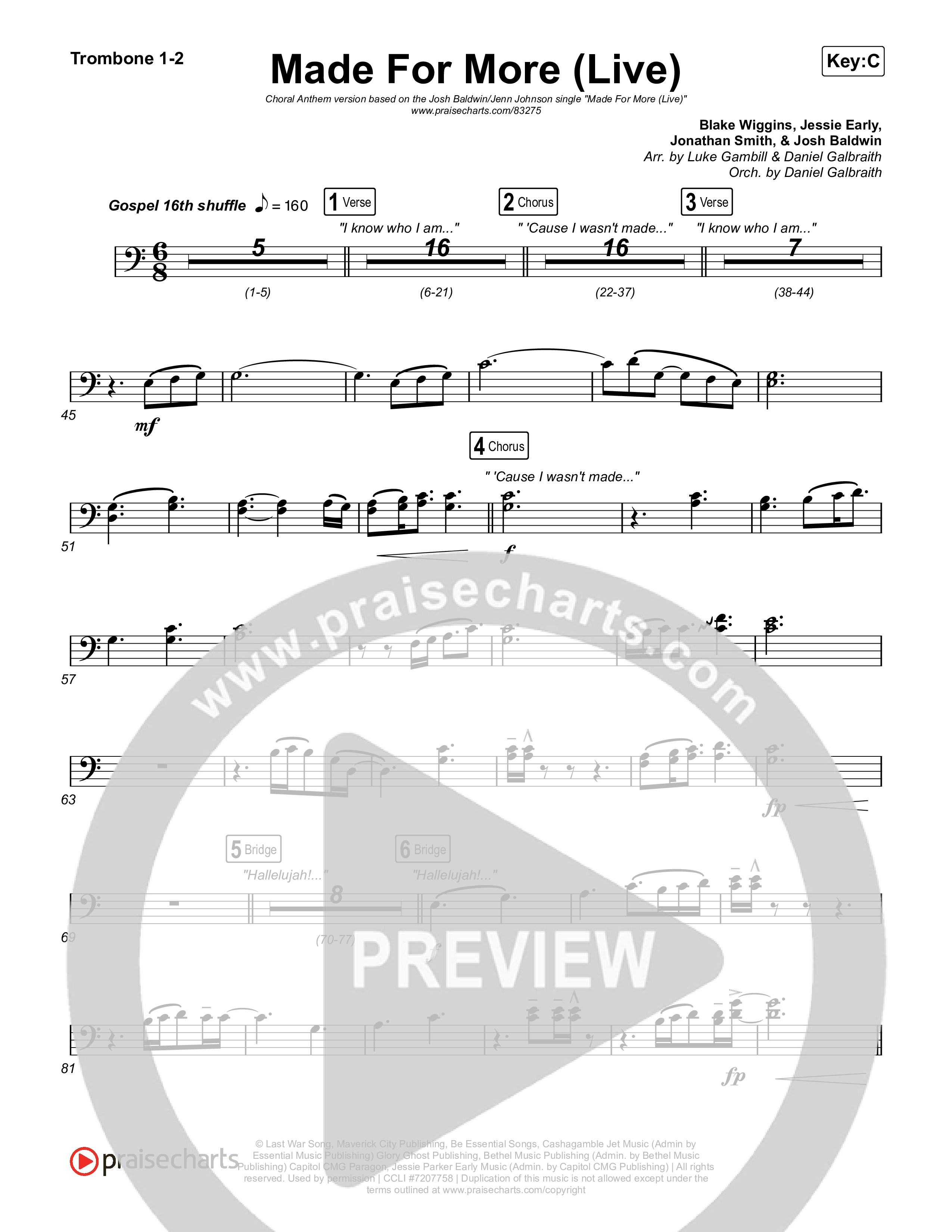 Made For More (Choral Anthem SATB) Trombone 1/2 (Josh Baldwin / Jenn Johnson / Arr. Luke Gambill)