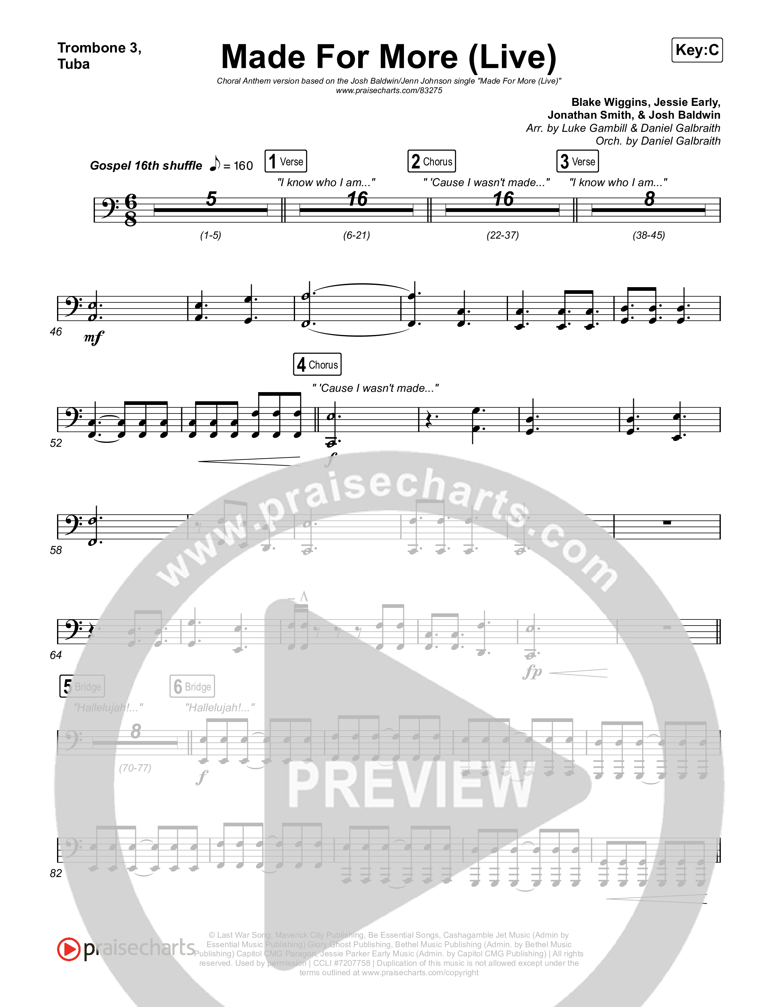 Made For More (Choral Anthem SATB) Trombone 3/Tuba (Josh Baldwin / Jenn Johnson / Arr. Luke Gambill)