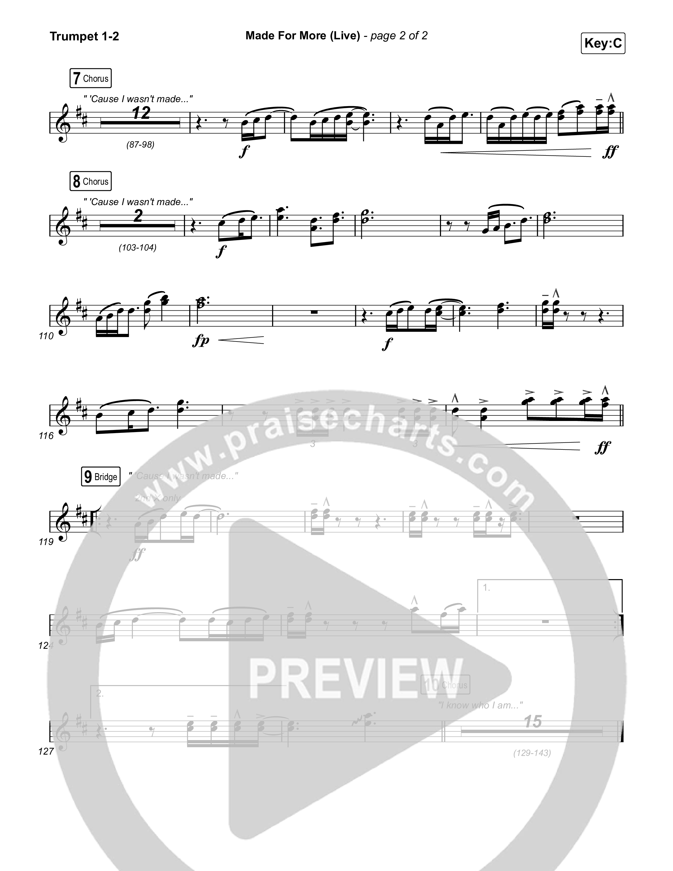 Made For More (Choral Anthem SATB) Trumpet 1,2 (Josh Baldwin / Jenn Johnson / Arr. Luke Gambill)