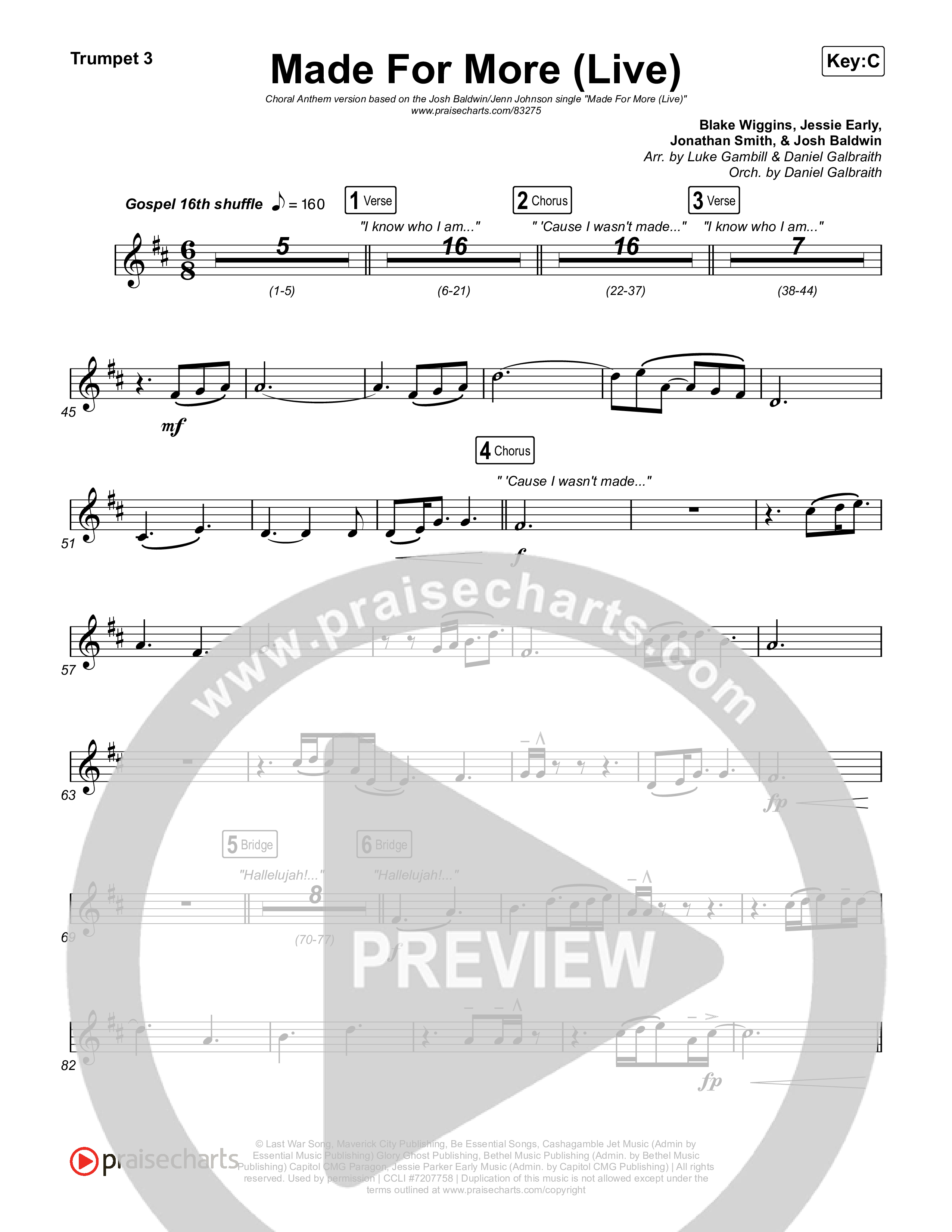 Made For More (Choral Anthem SATB) Trumpet 1,2 (Josh Baldwin / Jenn Johnson / Arr. Luke Gambill)