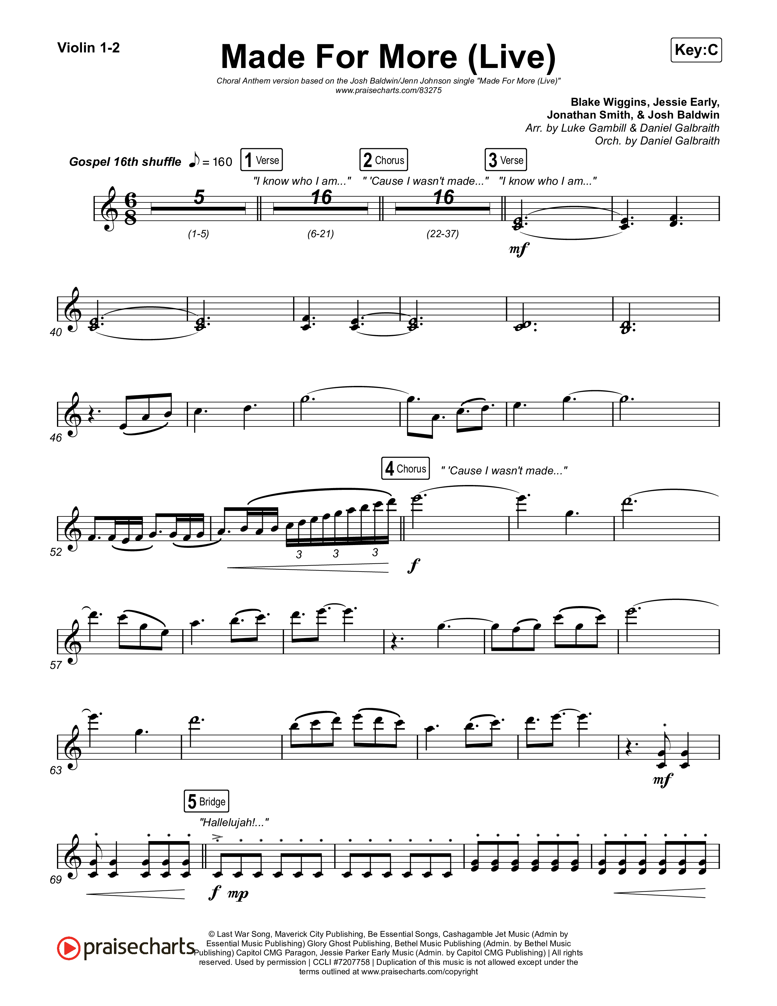 Made For More (Choral Anthem SATB) String Pack (Josh Baldwin / Jenn Johnson / Arr. Luke Gambill)
