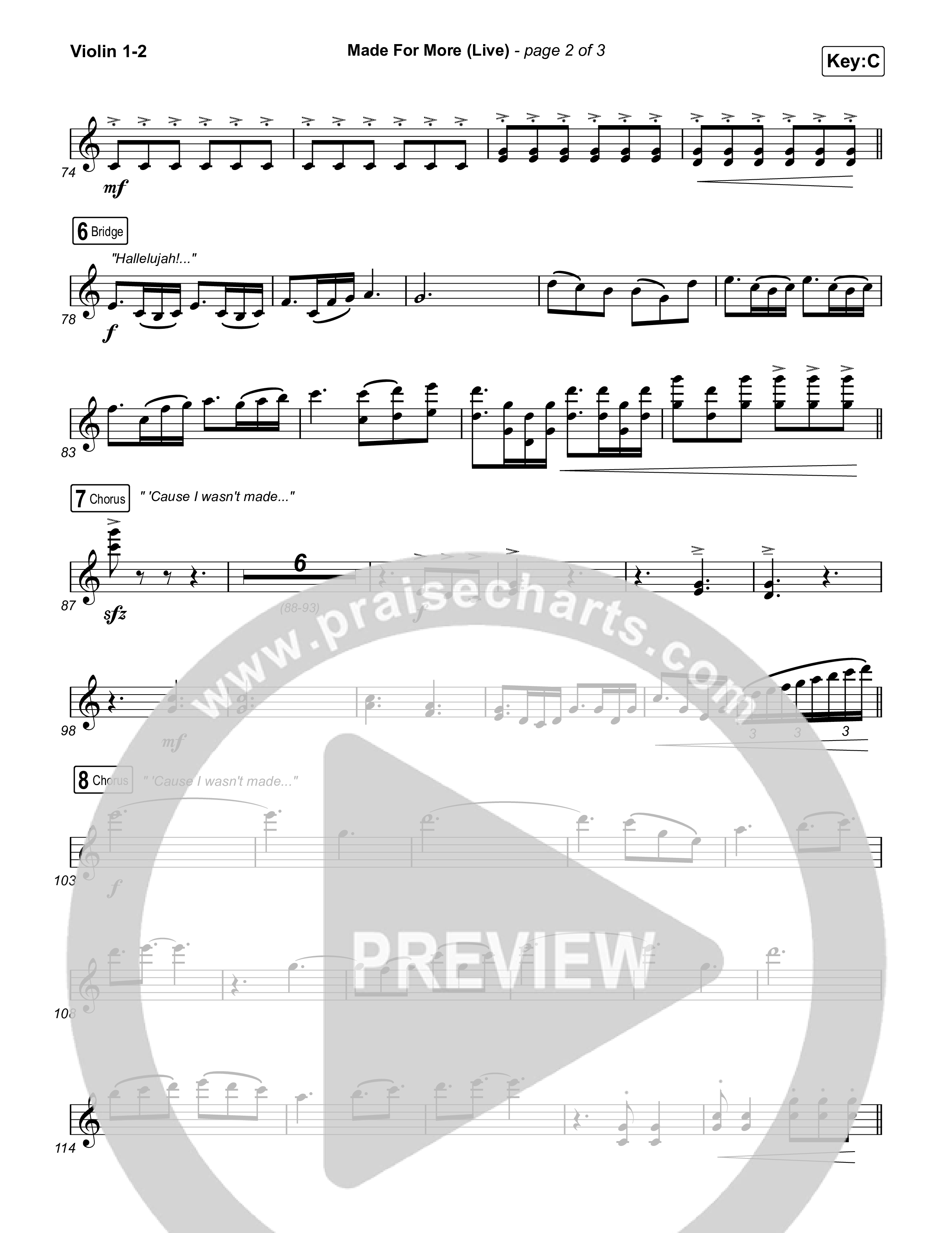 Made For More (Choral Anthem SATB) Violin 1,2 (Josh Baldwin / Jenn Johnson / Arr. Luke Gambill)