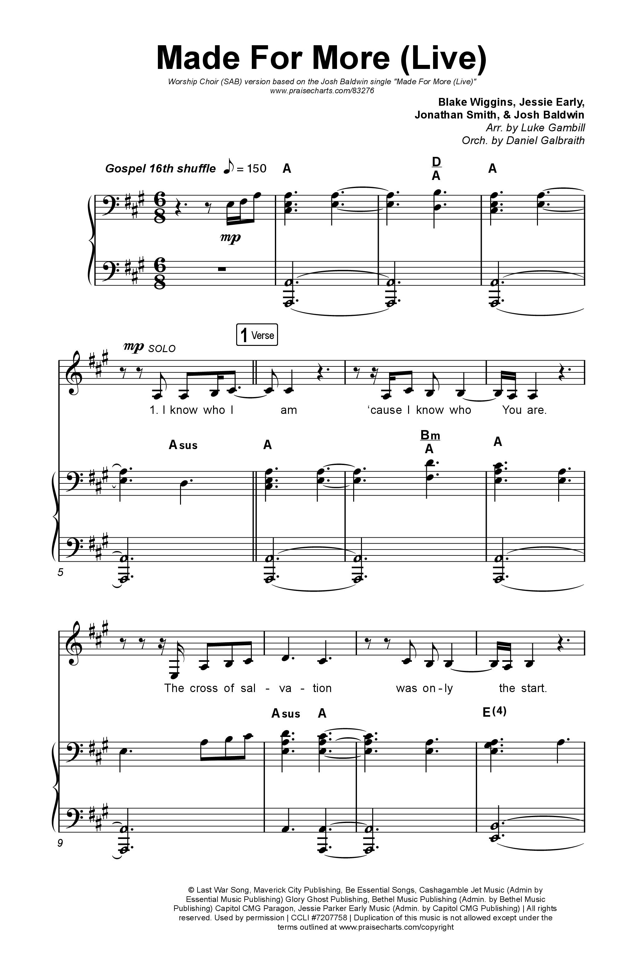 Made For More (Worship Choir/SAB) Octavo (SAB & Pno) (Josh Baldwin / Jenn Johnson / Arr. Luke Gambill)