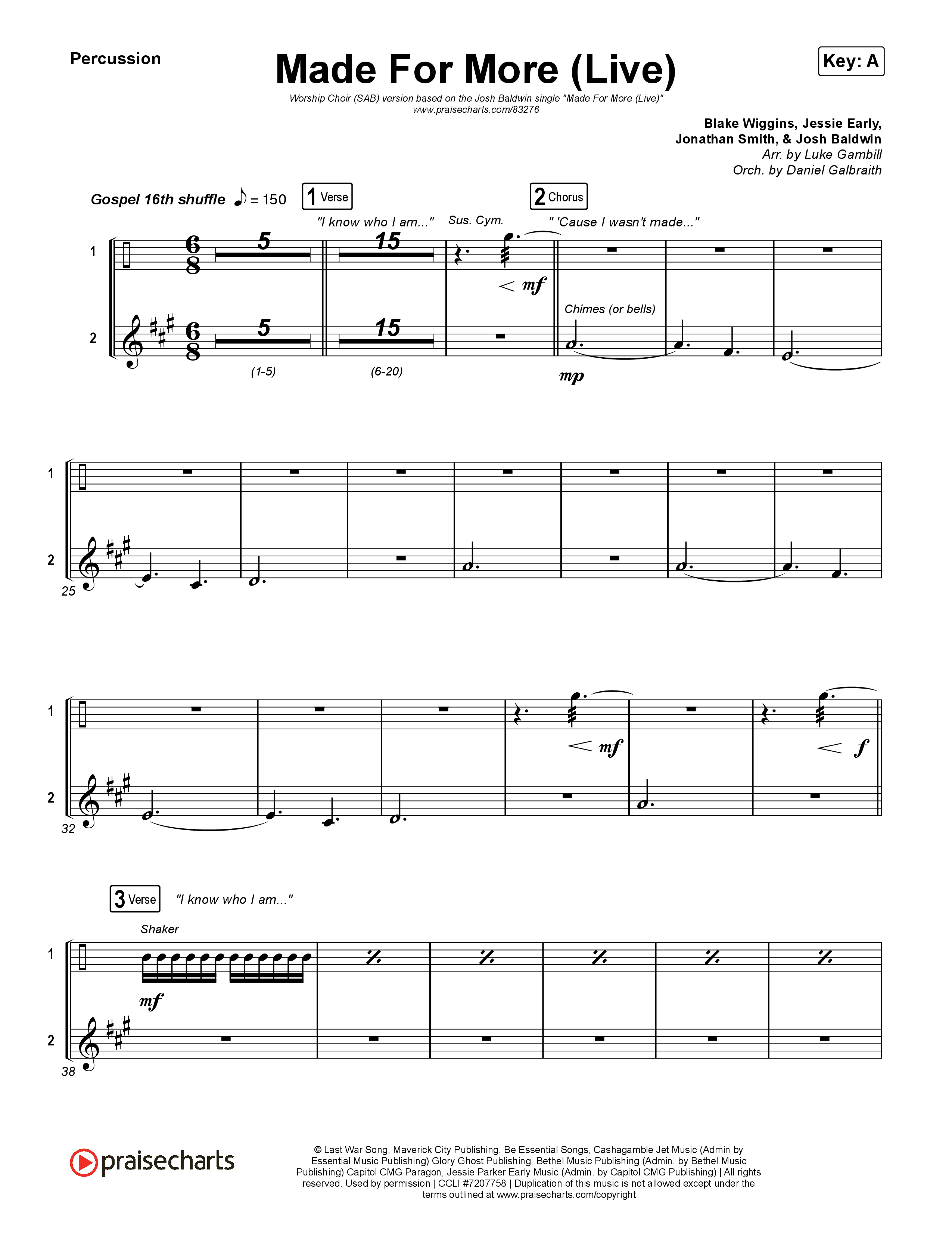 Made For More (Worship Choir/SAB) Percussion (Josh Baldwin / Jenn Johnson / Arr. Luke Gambill)