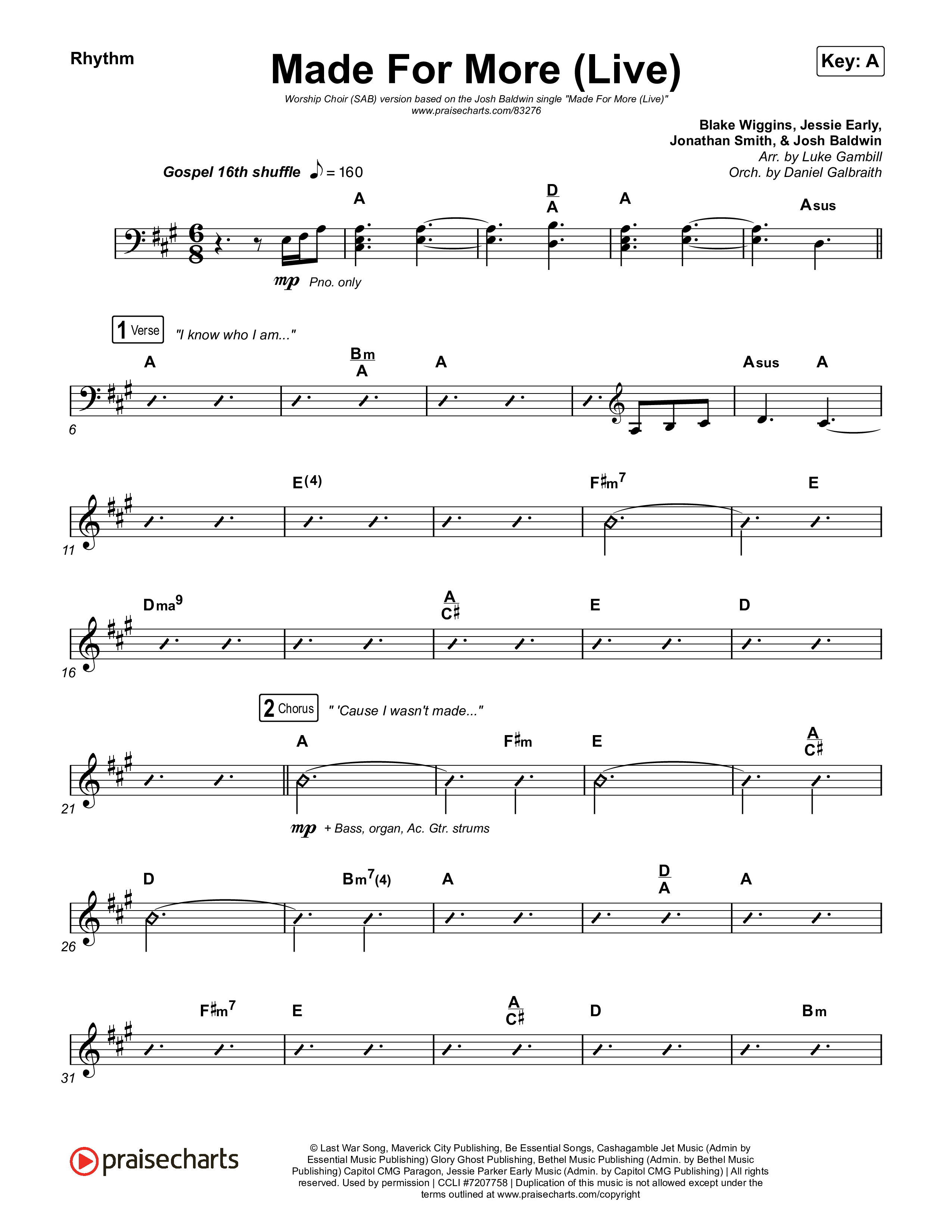 Made For More (Worship Choir/SAB) Rhythm Chart (Josh Baldwin / Jenn Johnson / Arr. Luke Gambill)