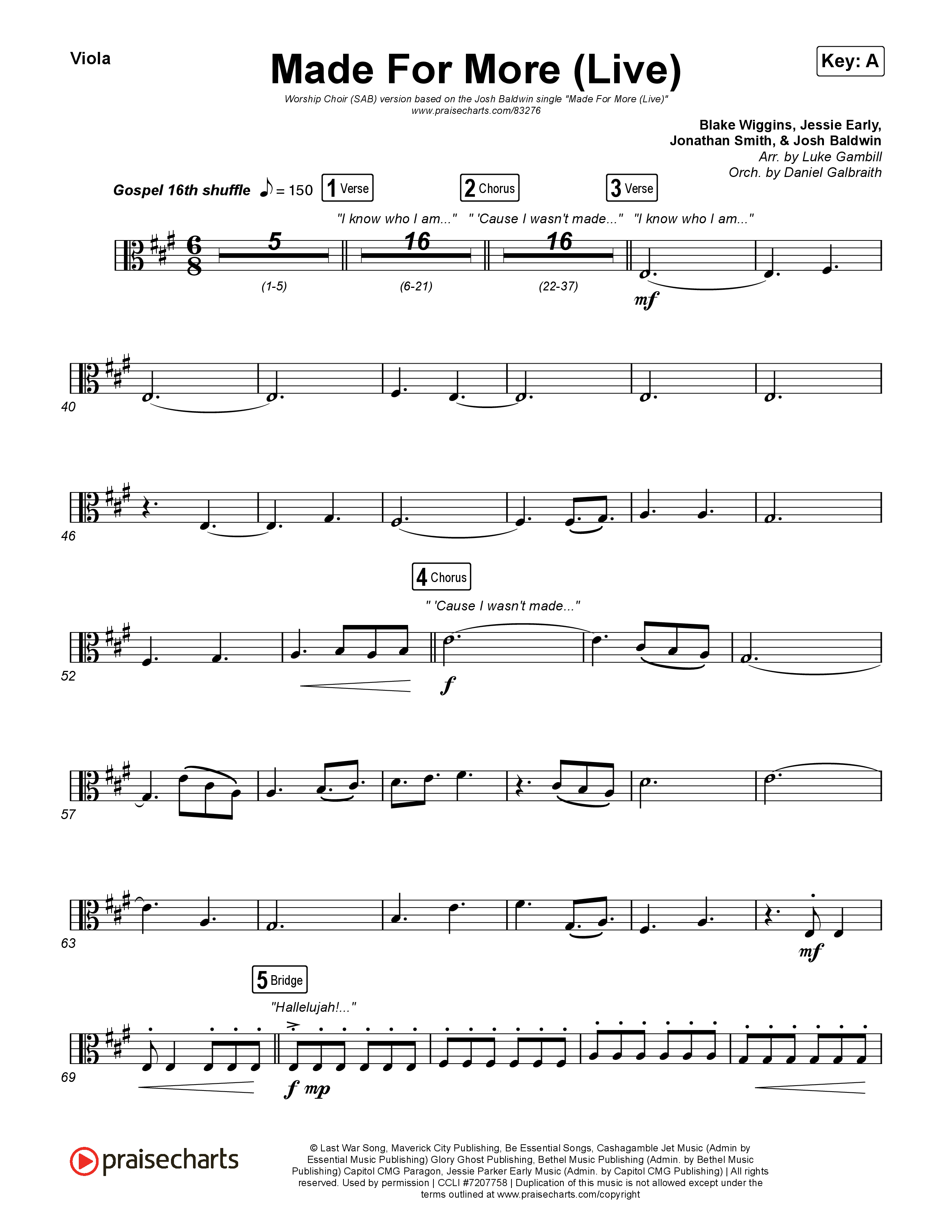 Made For More (Worship Choir/SAB) Viola (Josh Baldwin / Jenn Johnson / Arr. Luke Gambill)