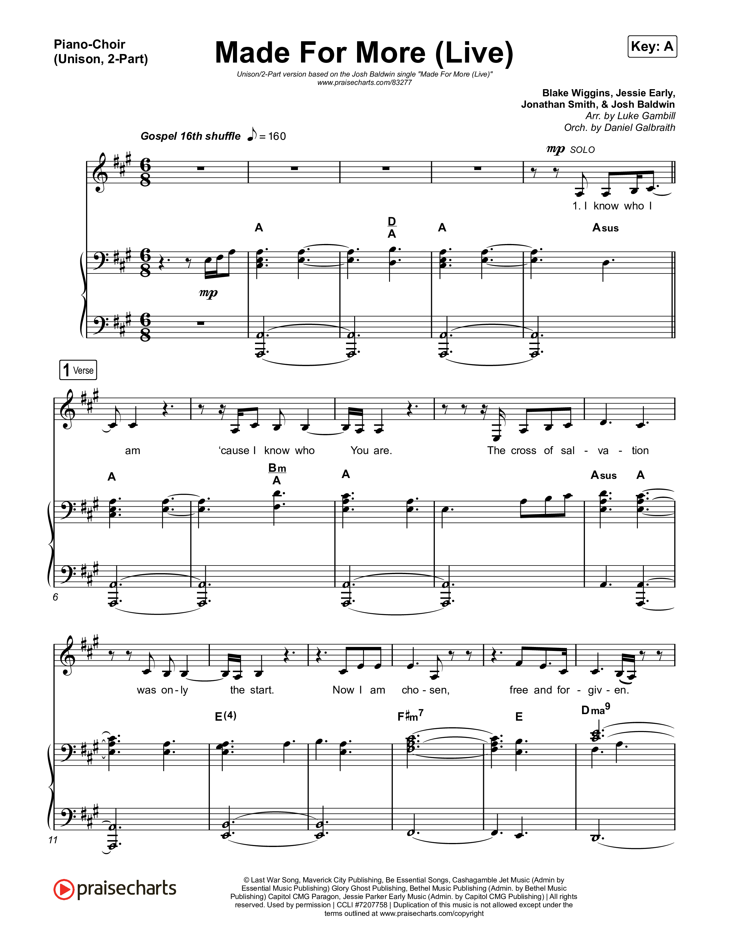Made For More (Unison/2-Part) Piano/Choir  (Uni/2-Part) (Josh Baldwin / Jenn Johnson / Arr. Luke Gambill)