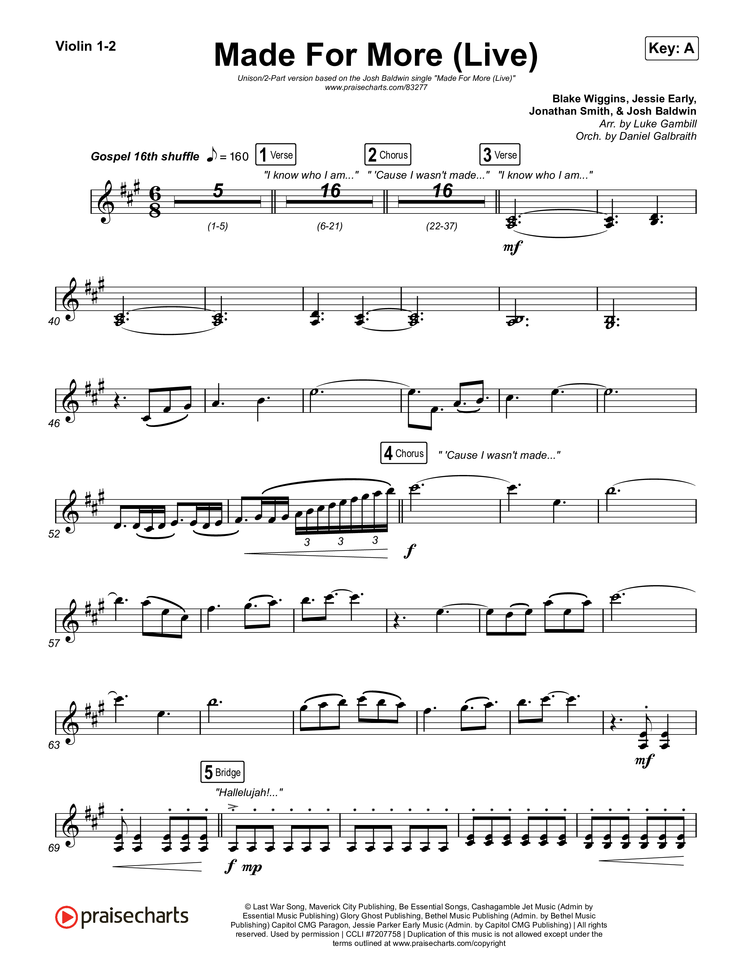 Made For More (Unison/2-Part) Violin 1/2 (Josh Baldwin / Jenn Johnson / Arr. Luke Gambill)