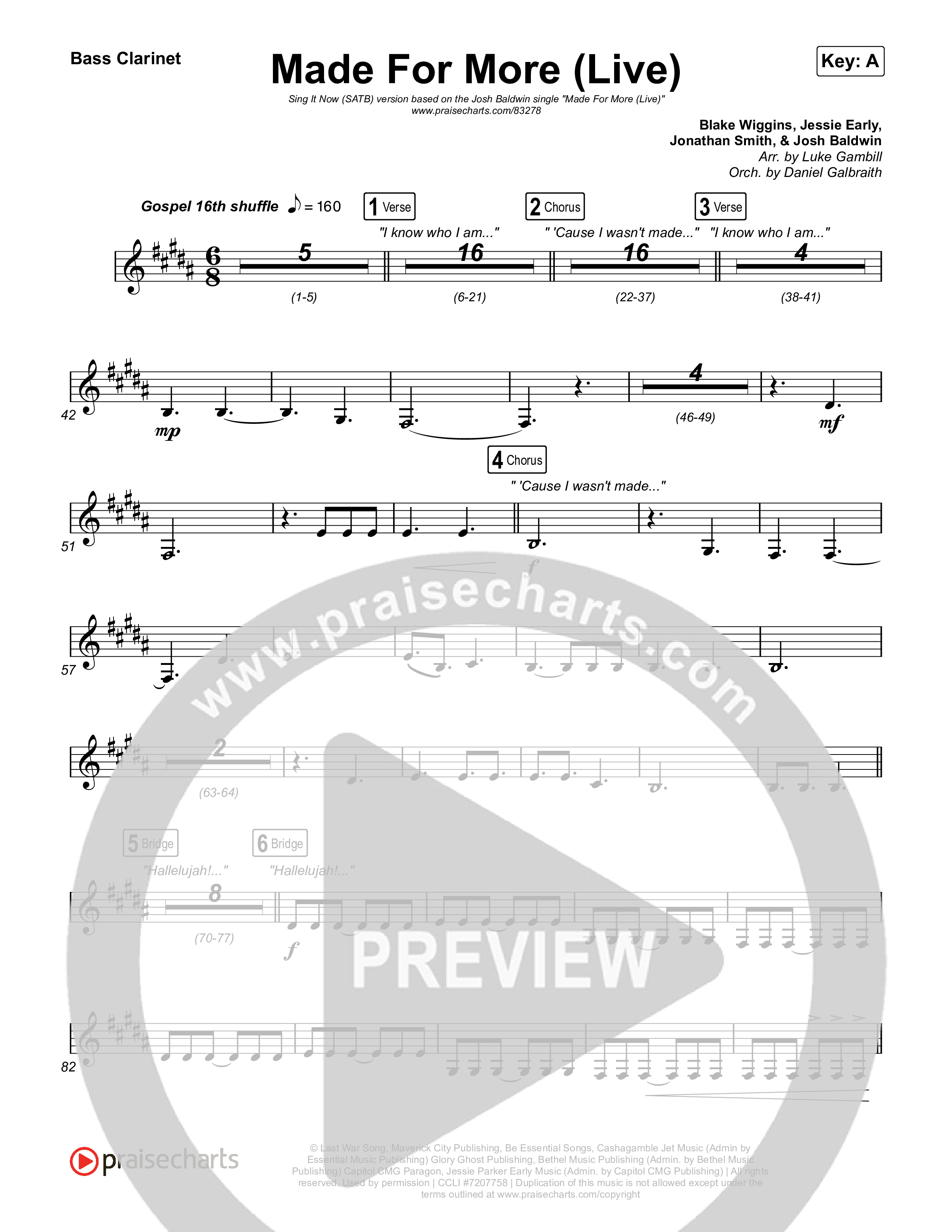 Made For More (Sing It Now) Bass Clarinet (Josh Baldwin / Jenn Johnson / Arr. Luke Gambill)