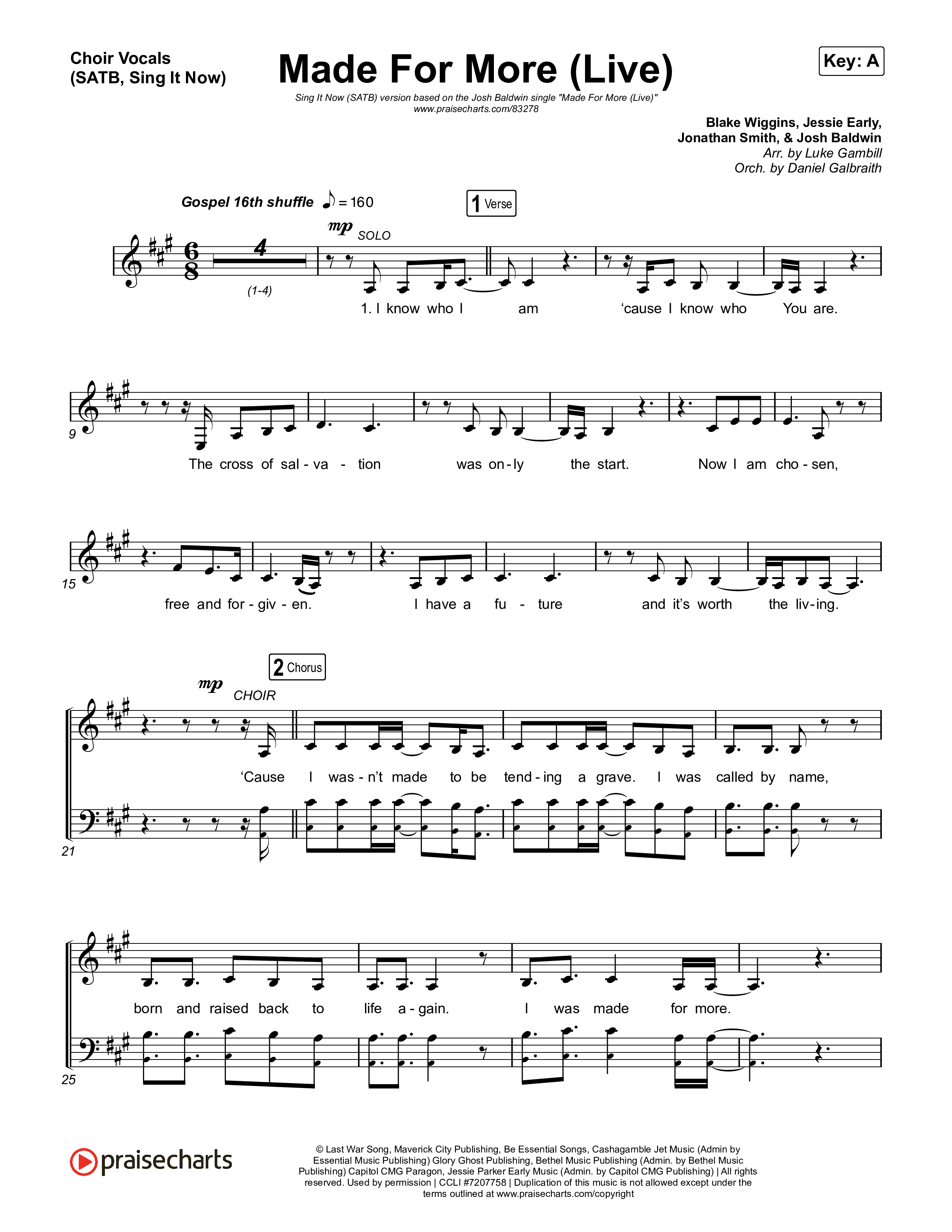 Made For More (Sing It Now) Choir Sheet (SATB) (Josh Baldwin / Jenn Johnson / Arr. Luke Gambill)