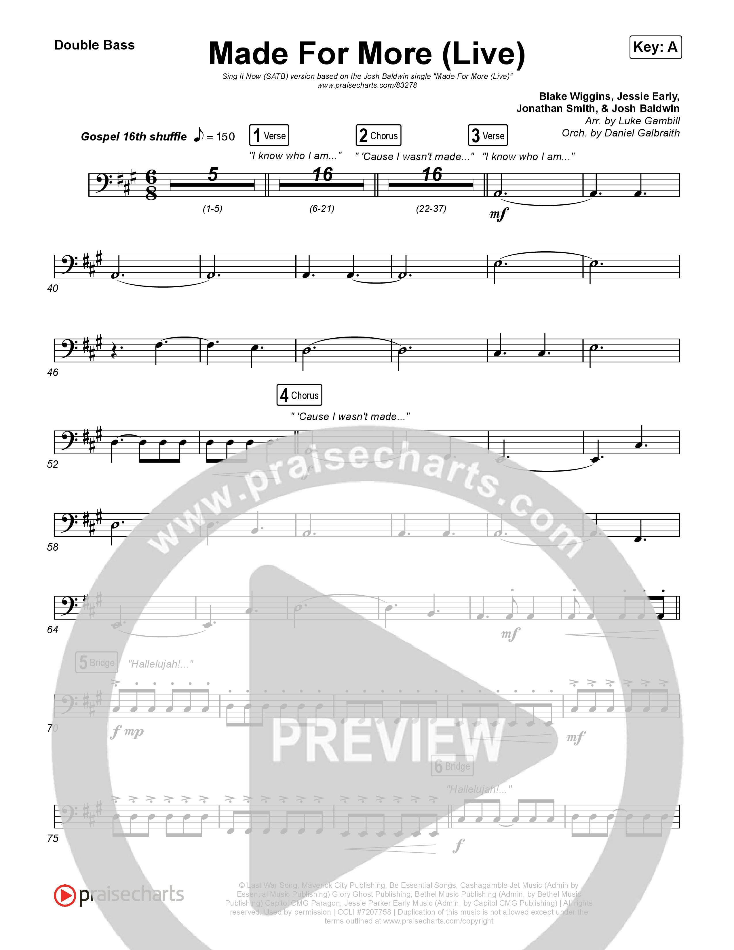 Made For More (Sing It Now) Double Bass (Josh Baldwin / Jenn Johnson / Arr. Luke Gambill)