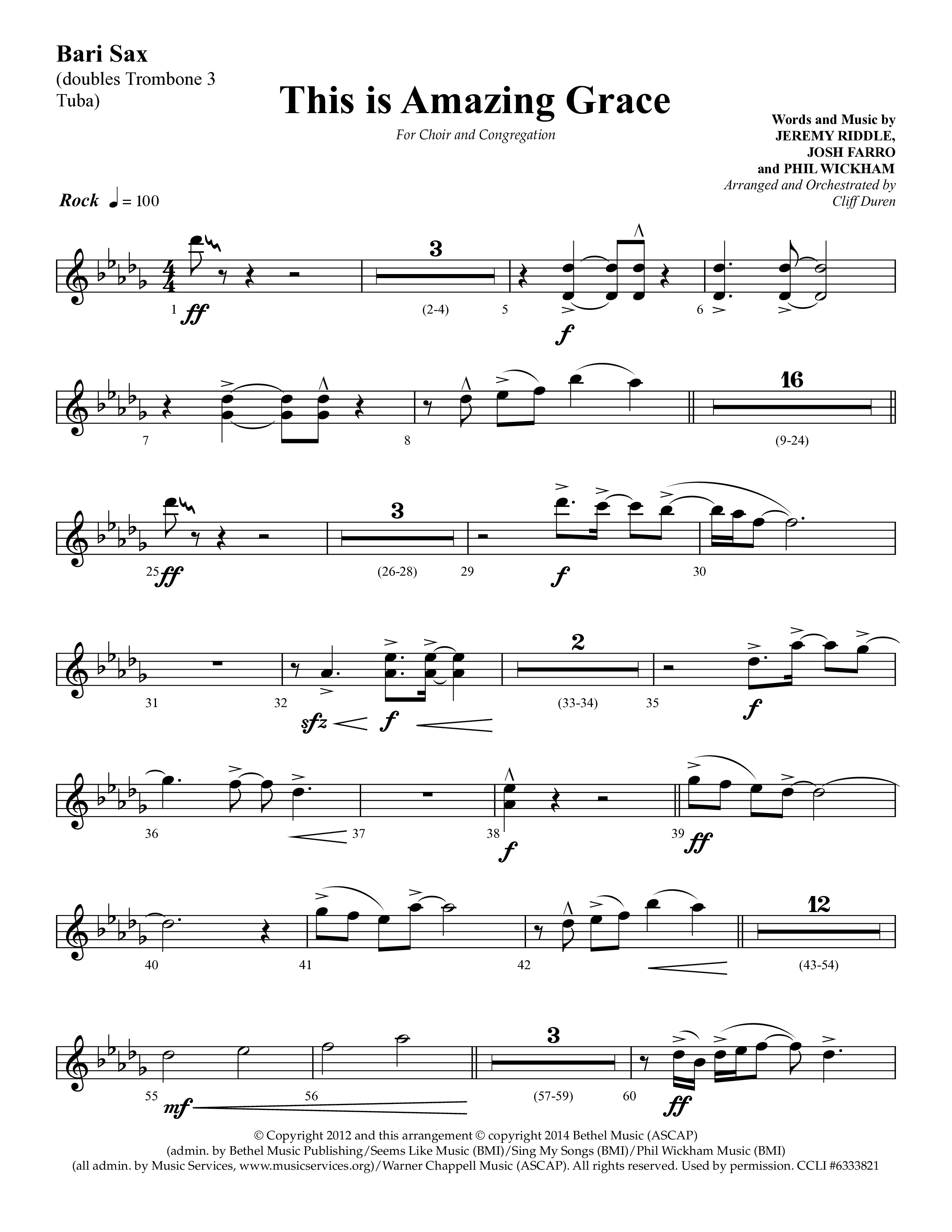 This Is Amazing Grace (Choral Anthem SATB) Bari Sax (Lifeway Choral / Arr. Cliff Duren)