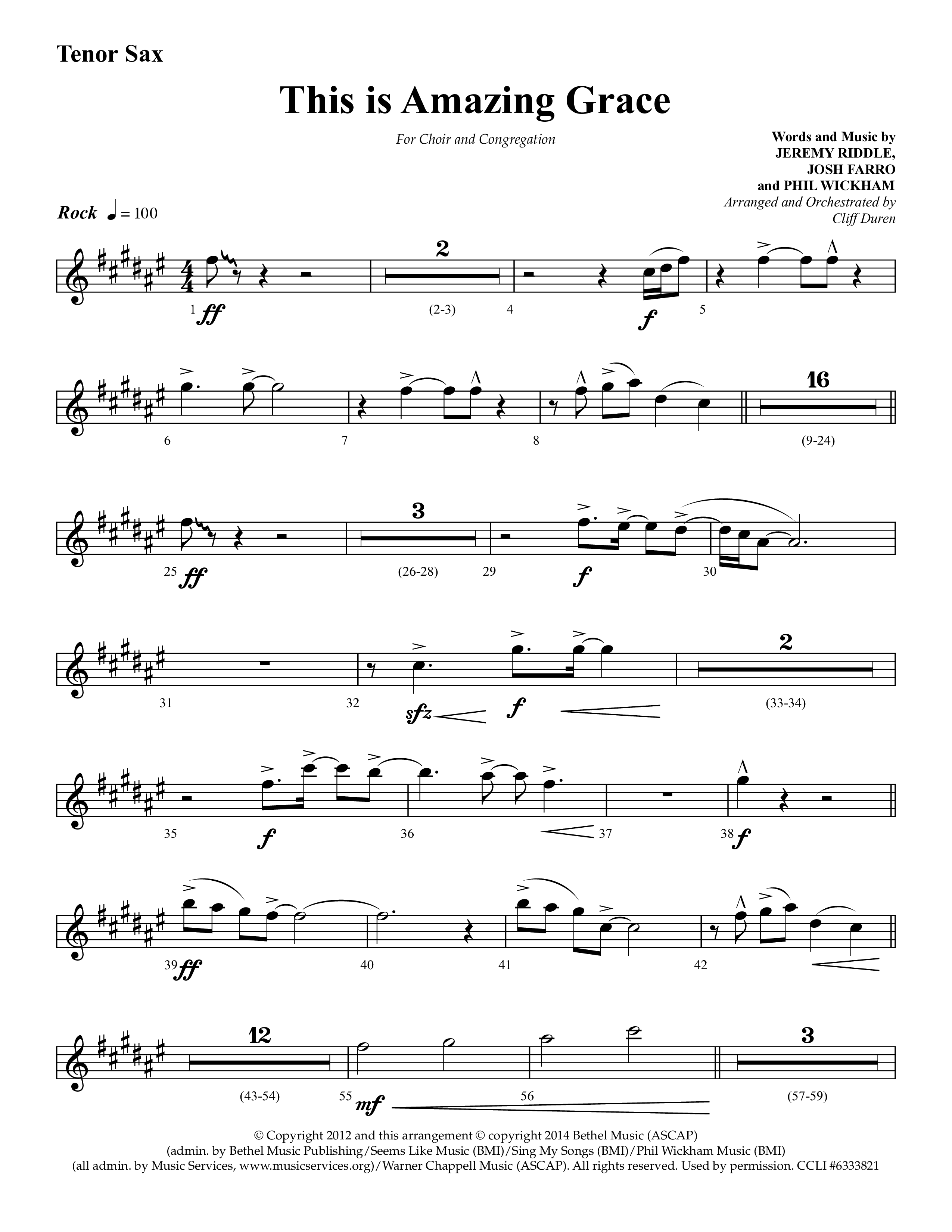 This Is Amazing Grace (Choral Anthem SATB) Tenor Sax 1 (Lifeway Choral / Arr. Cliff Duren)
