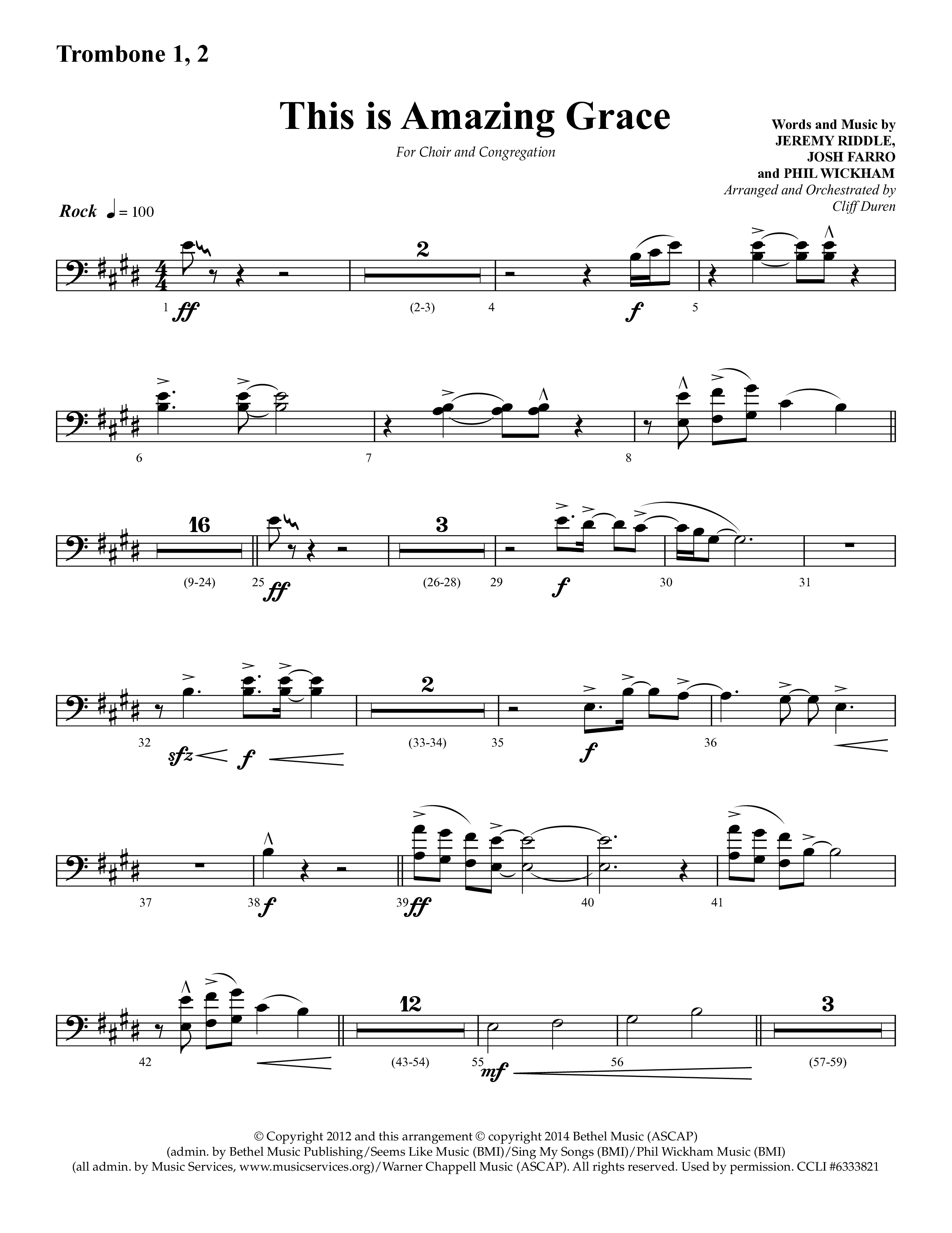 This Is Amazing Grace (Choral Anthem SATB) Trombone 1/2 (Lifeway Choral / Arr. Cliff Duren)