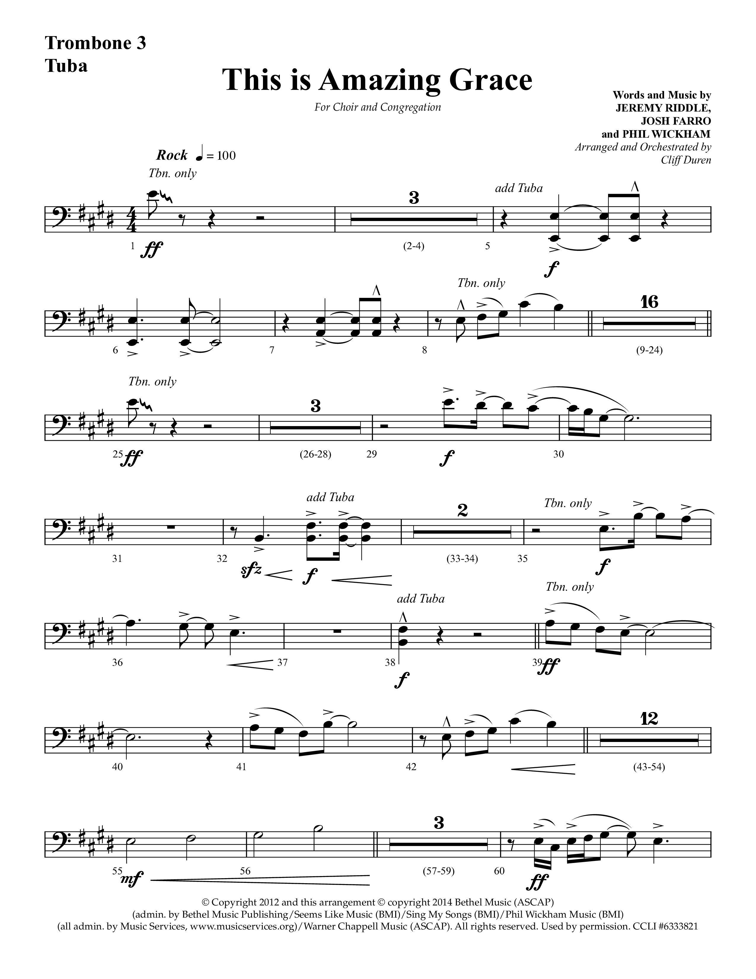 This Is Amazing Grace (Choral Anthem SATB) Trombone 3/Tuba (Lifeway Choral / Arr. Cliff Duren)