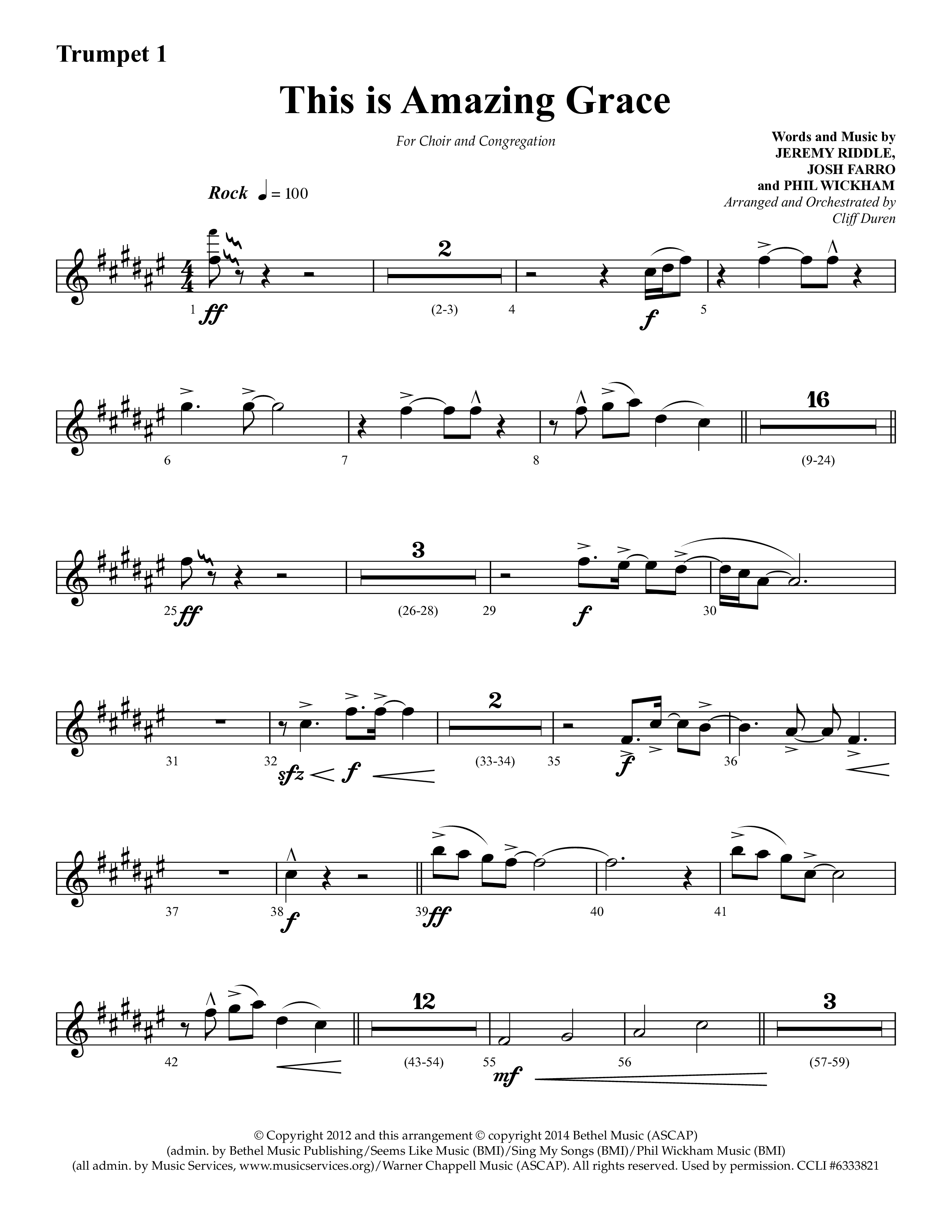 This Is Amazing Grace (Choral Anthem SATB) Trumpet 1 (Lifeway Choral / Arr. Cliff Duren)