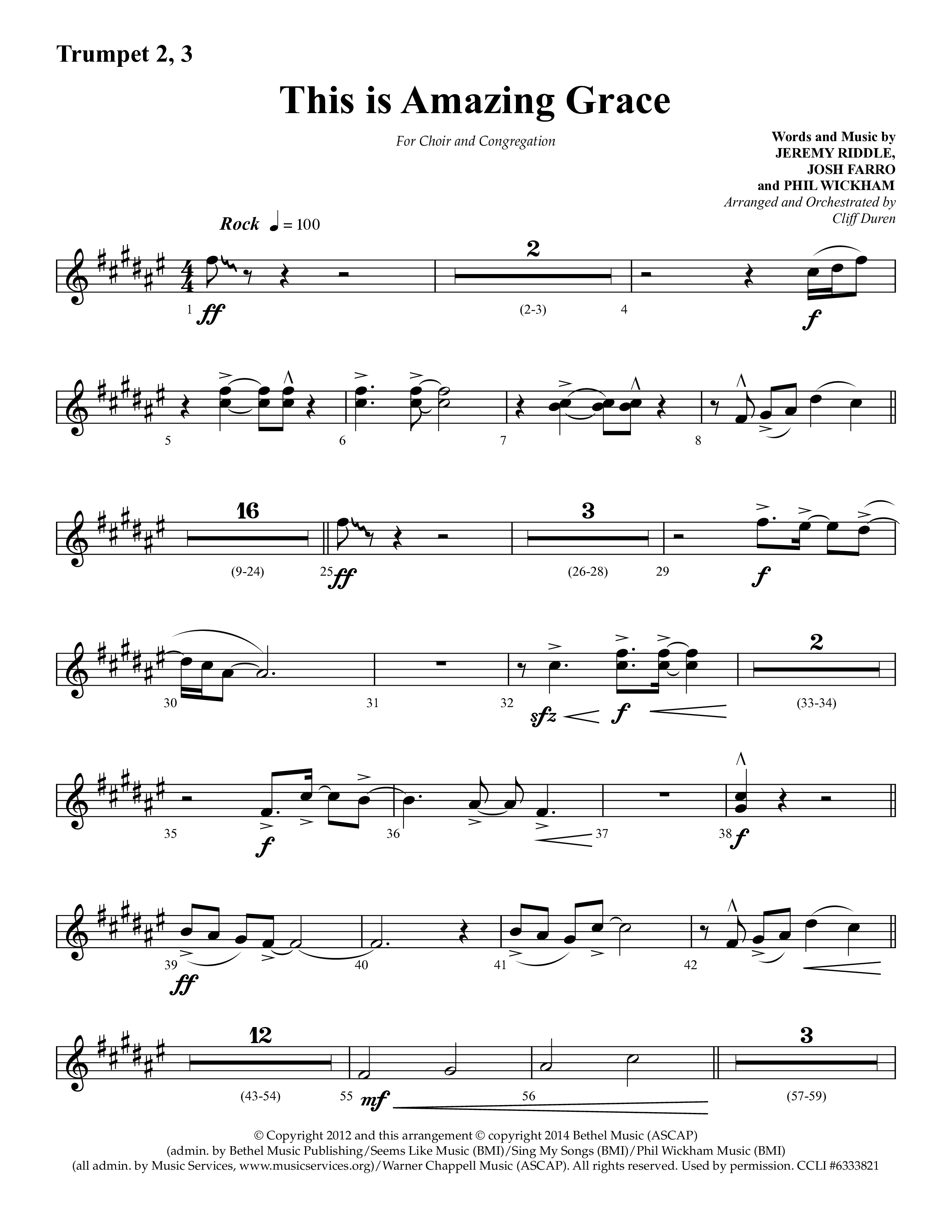 This Is Amazing Grace (Choral Anthem SATB) Trumpet 2/3 (Lifeway Choral / Arr. Cliff Duren)
