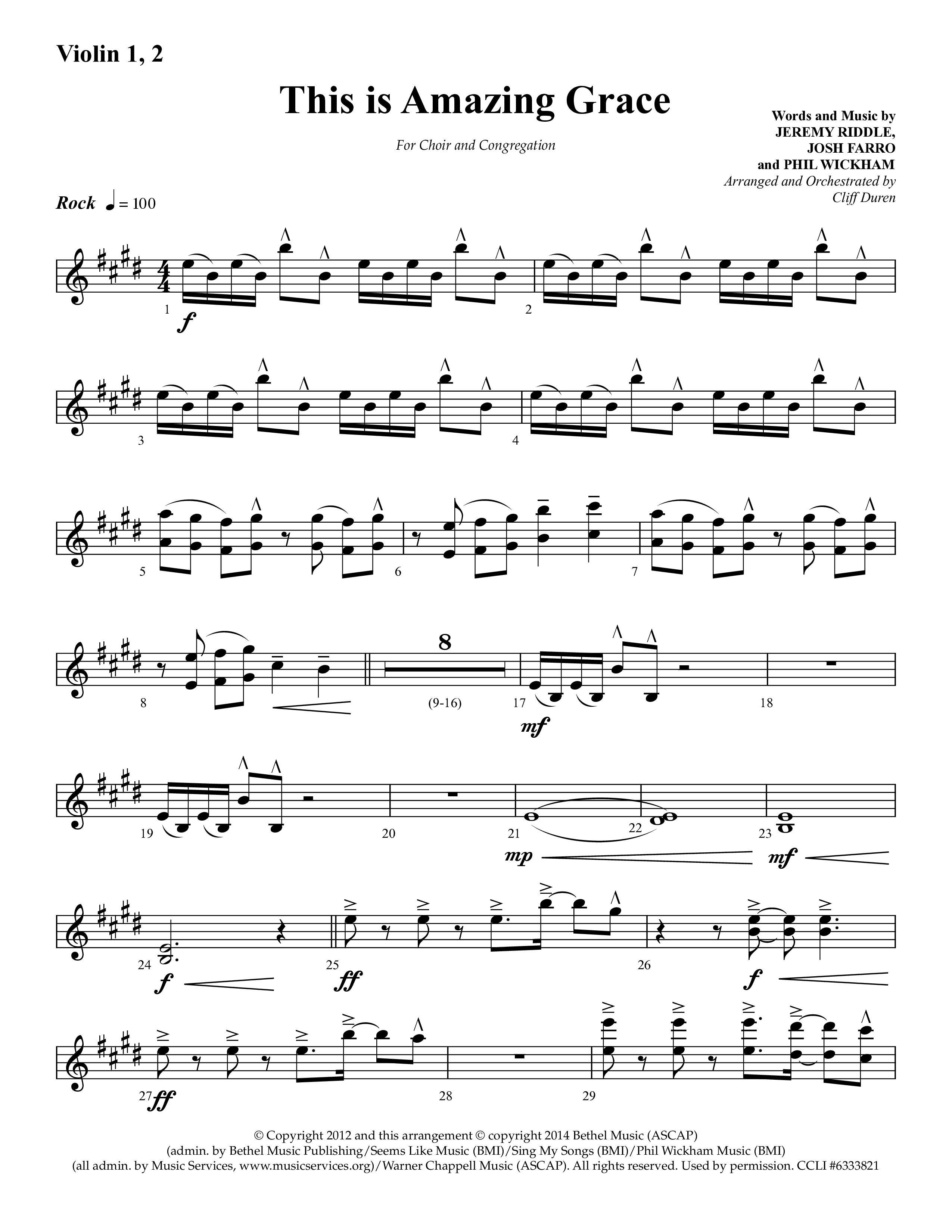This Is Amazing Grace (Choral Anthem SATB) Violin 1/2 (Lifeway Choral / Arr. Cliff Duren)