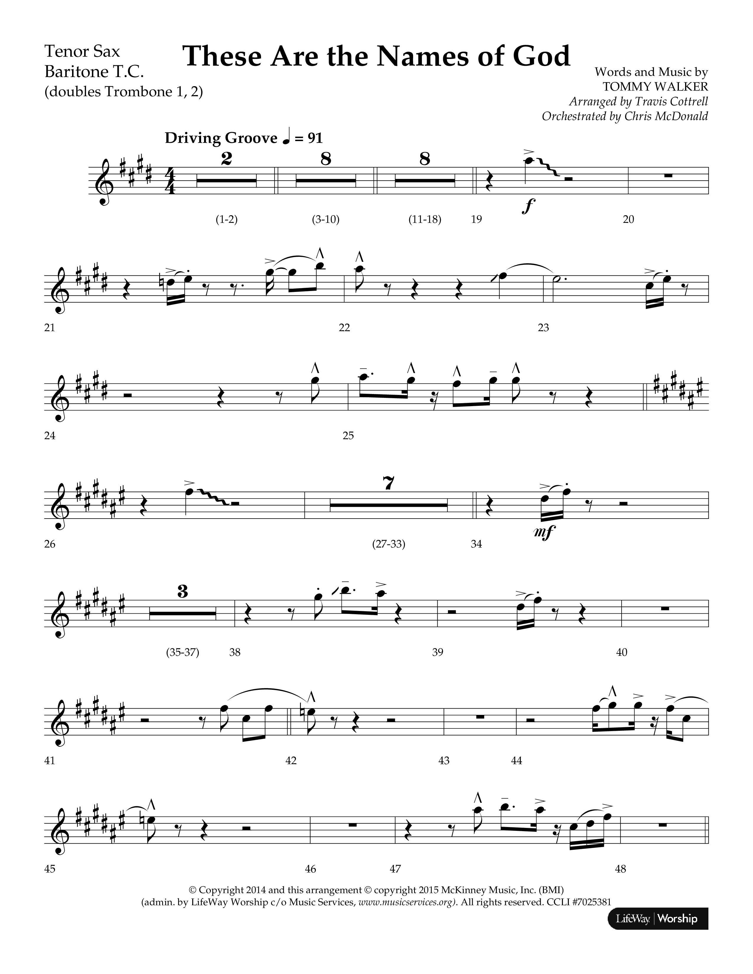 These Are The Names Of God (Choral Anthem SATB) Tenor Sax/Baritone T.C. (Lifeway Choral / Arr. Travis Cottrell / Orch. Chris McDonald)