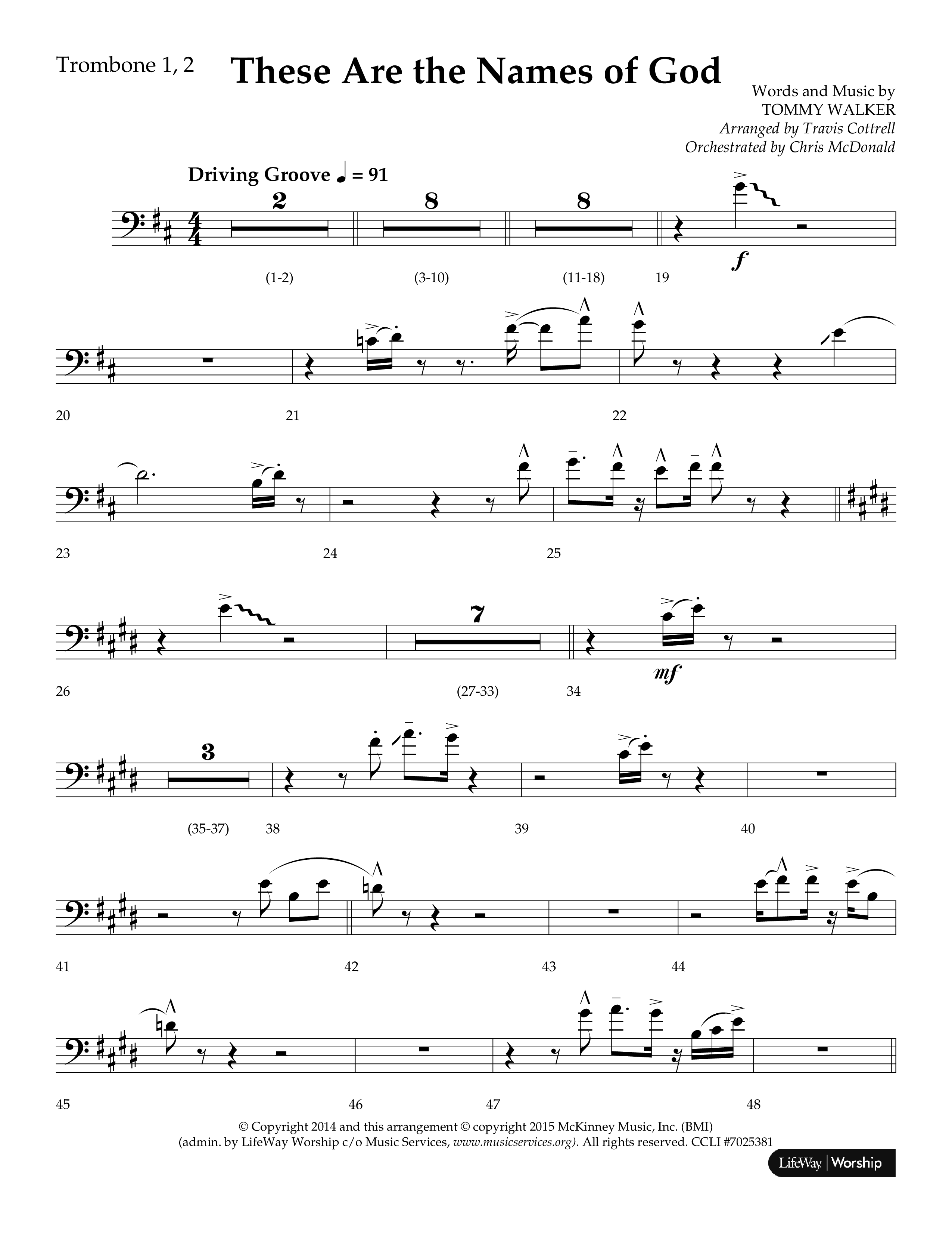 These Are The Names Of God (Choral Anthem SATB) Trombone 1/2 (Lifeway Choral / Arr. Travis Cottrell / Orch. Chris McDonald)