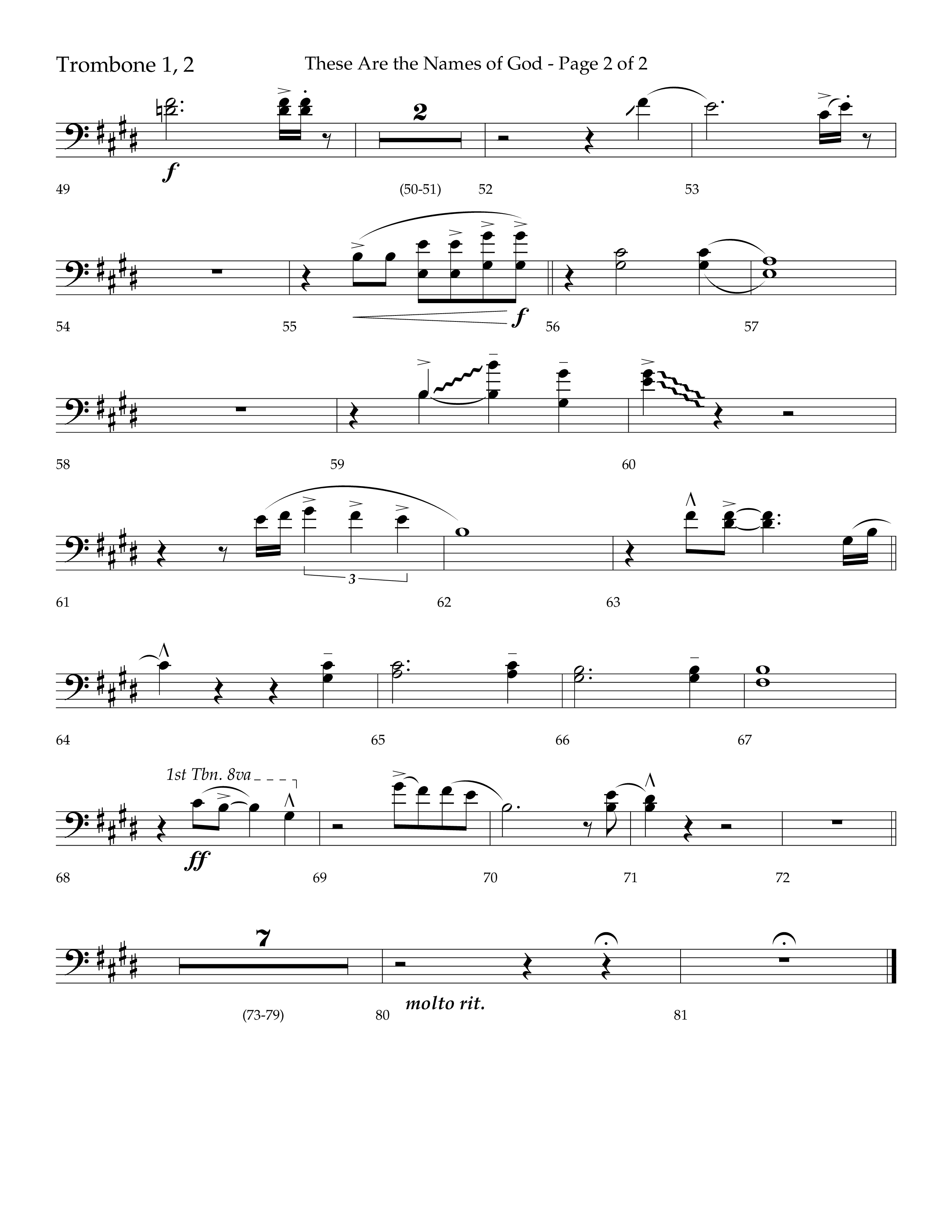 These Are The Names Of God (Choral Anthem SATB) Trombone 1/2 (Lifeway Choral / Arr. Travis Cottrell / Orch. Chris McDonald)