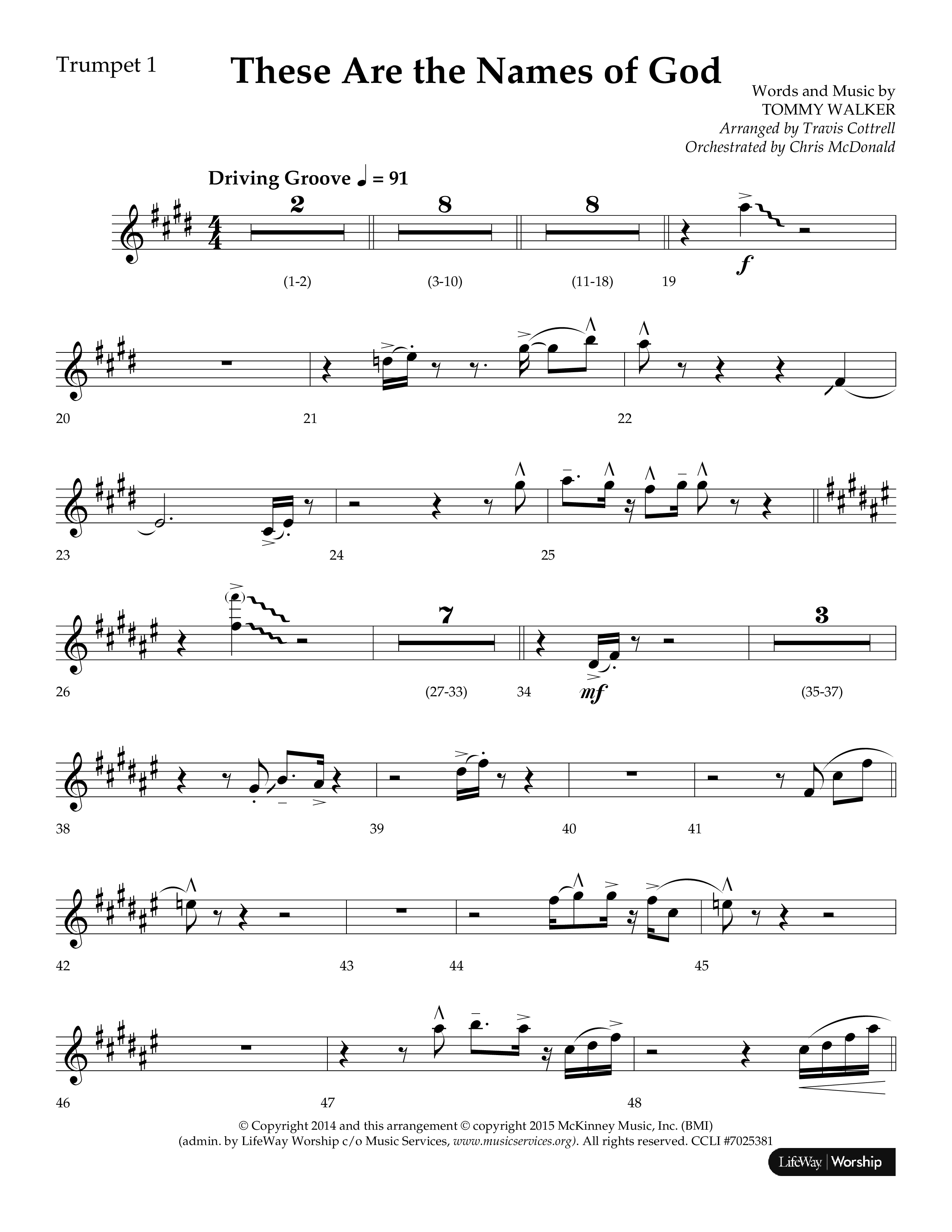 These Are The Names Of God (Choral Anthem SATB) Trumpet 1 (Lifeway Choral / Arr. Travis Cottrell / Orch. Chris McDonald)