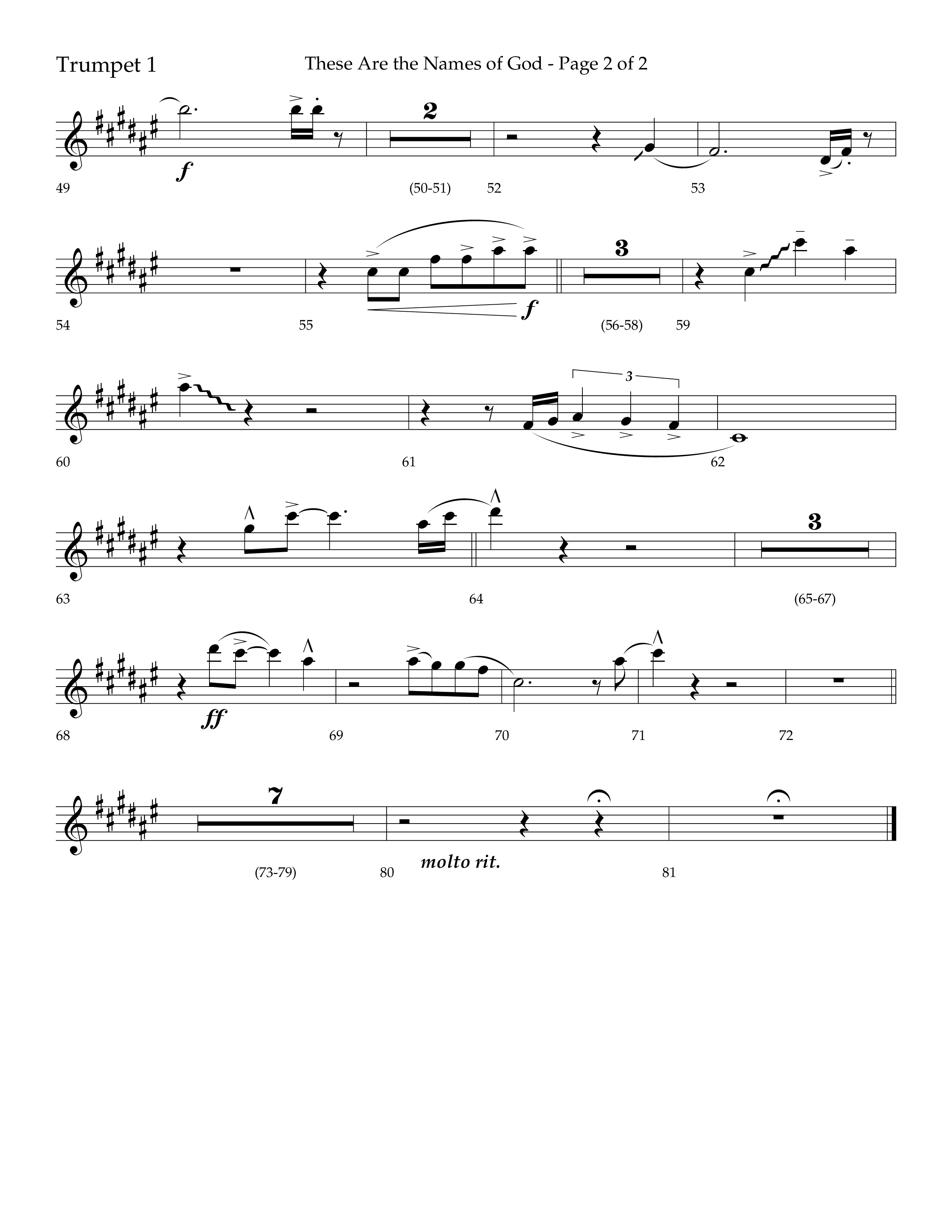 These Are The Names Of God (Choral Anthem SATB) Trumpet 1 (Lifeway Choral / Arr. Travis Cottrell / Orch. Chris McDonald)