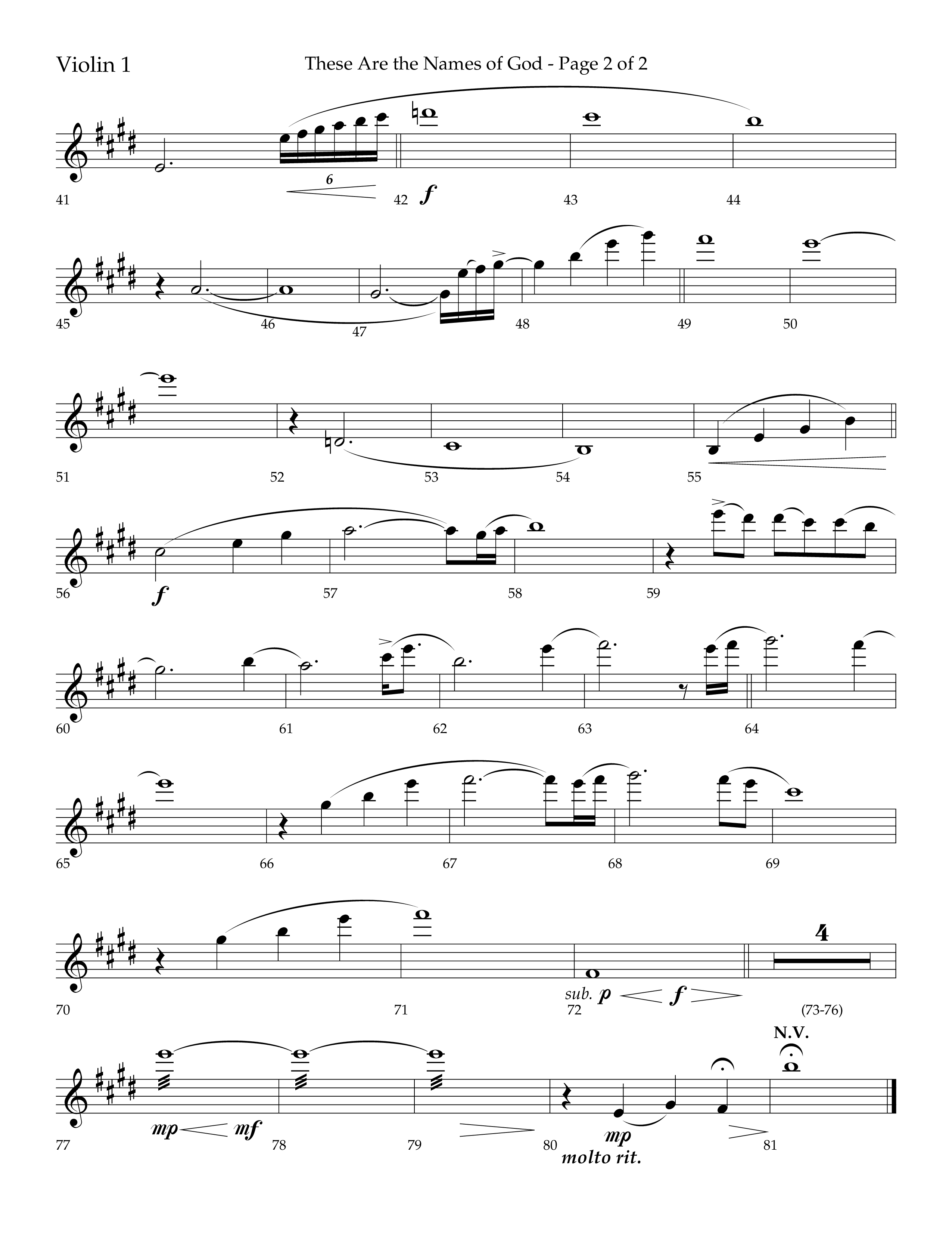 These Are The Names Of God (Choral Anthem SATB) Violin 1 (Lifeway Choral / Arr. Travis Cottrell / Orch. Chris McDonald)