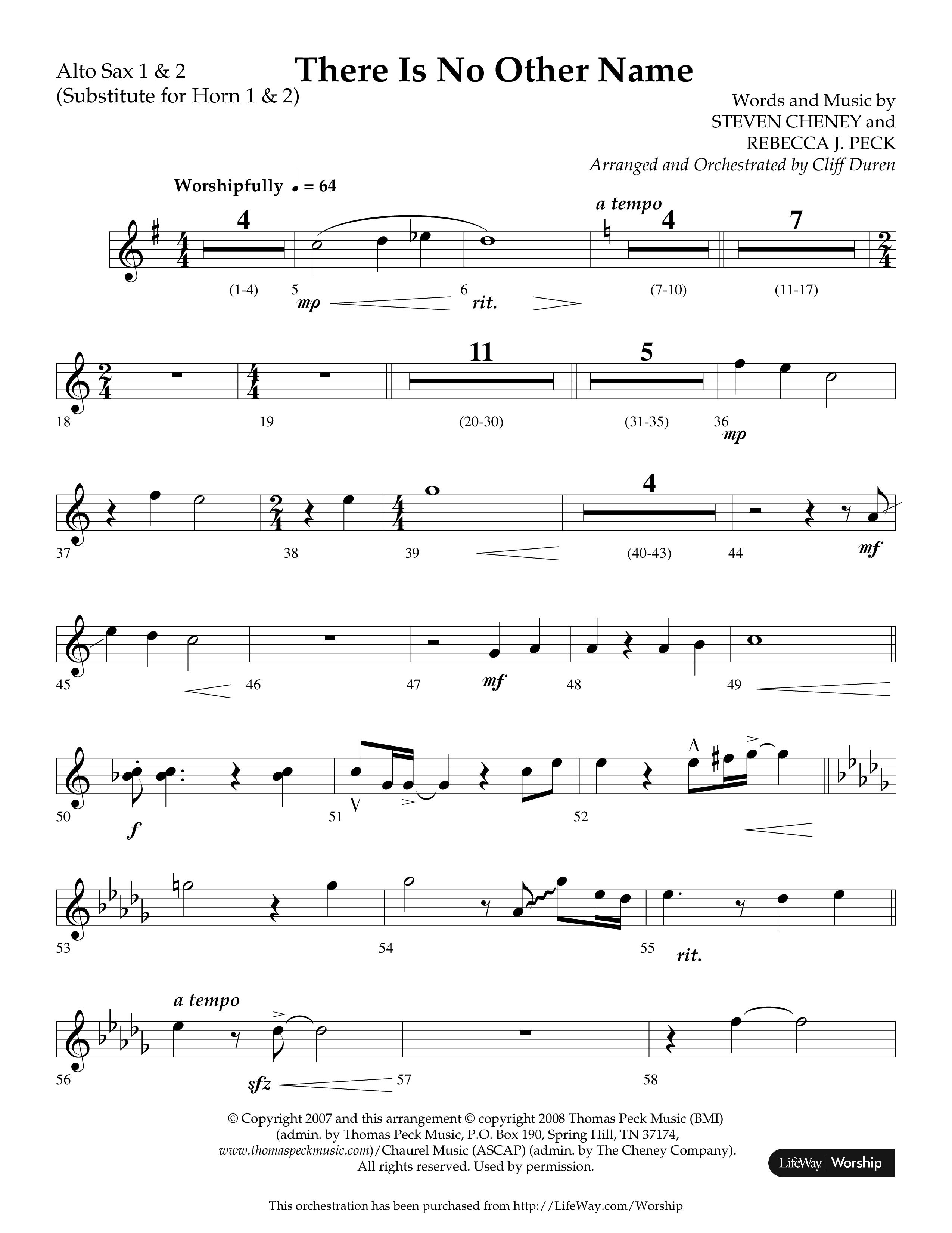 There Is No Other Name (Choral Anthem SATB) Alto Sax 1/2 (Lifeway Choral / Arr. Cliff Duren)