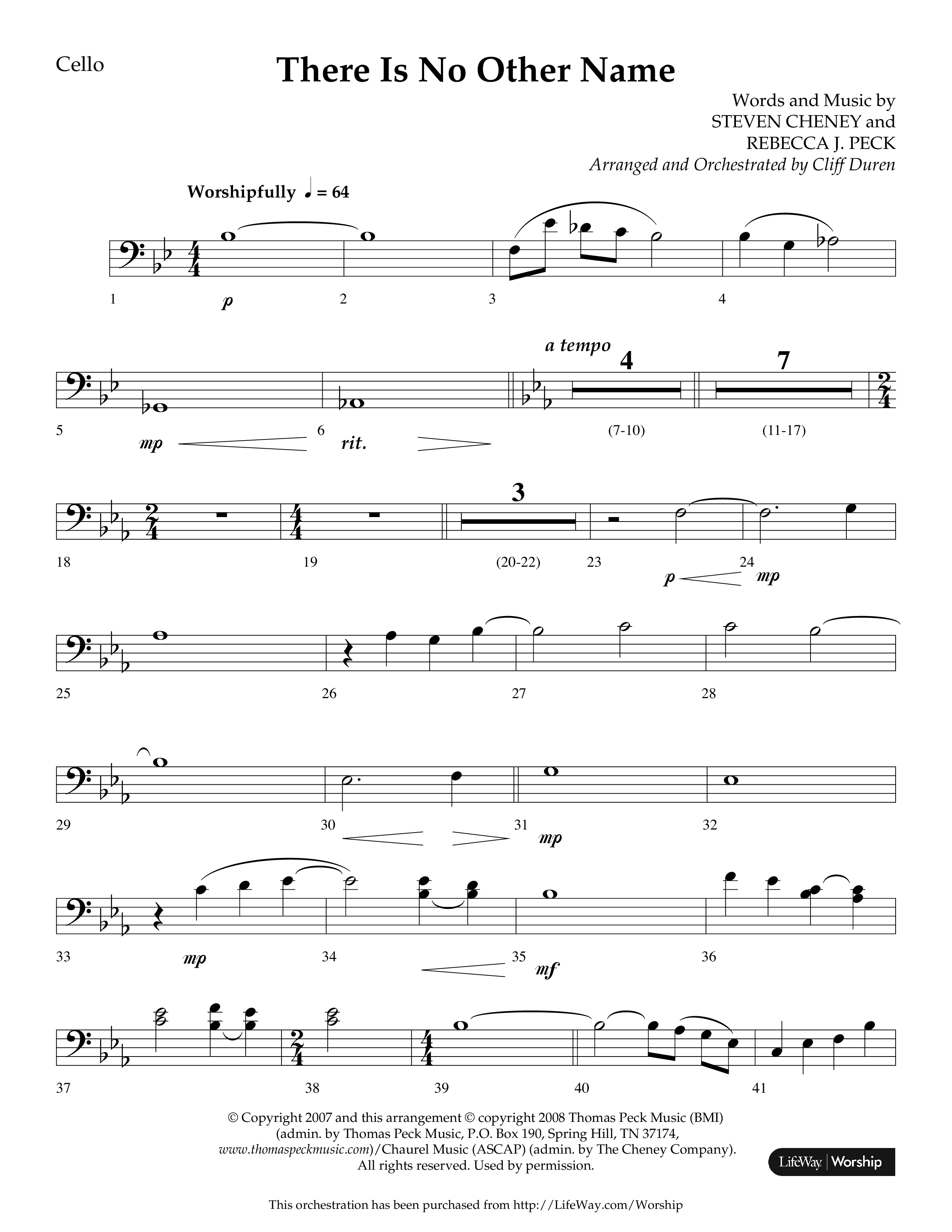 There Is No Other Name (Choral Anthem SATB) Cello (Lifeway Choral / Arr. Cliff Duren)