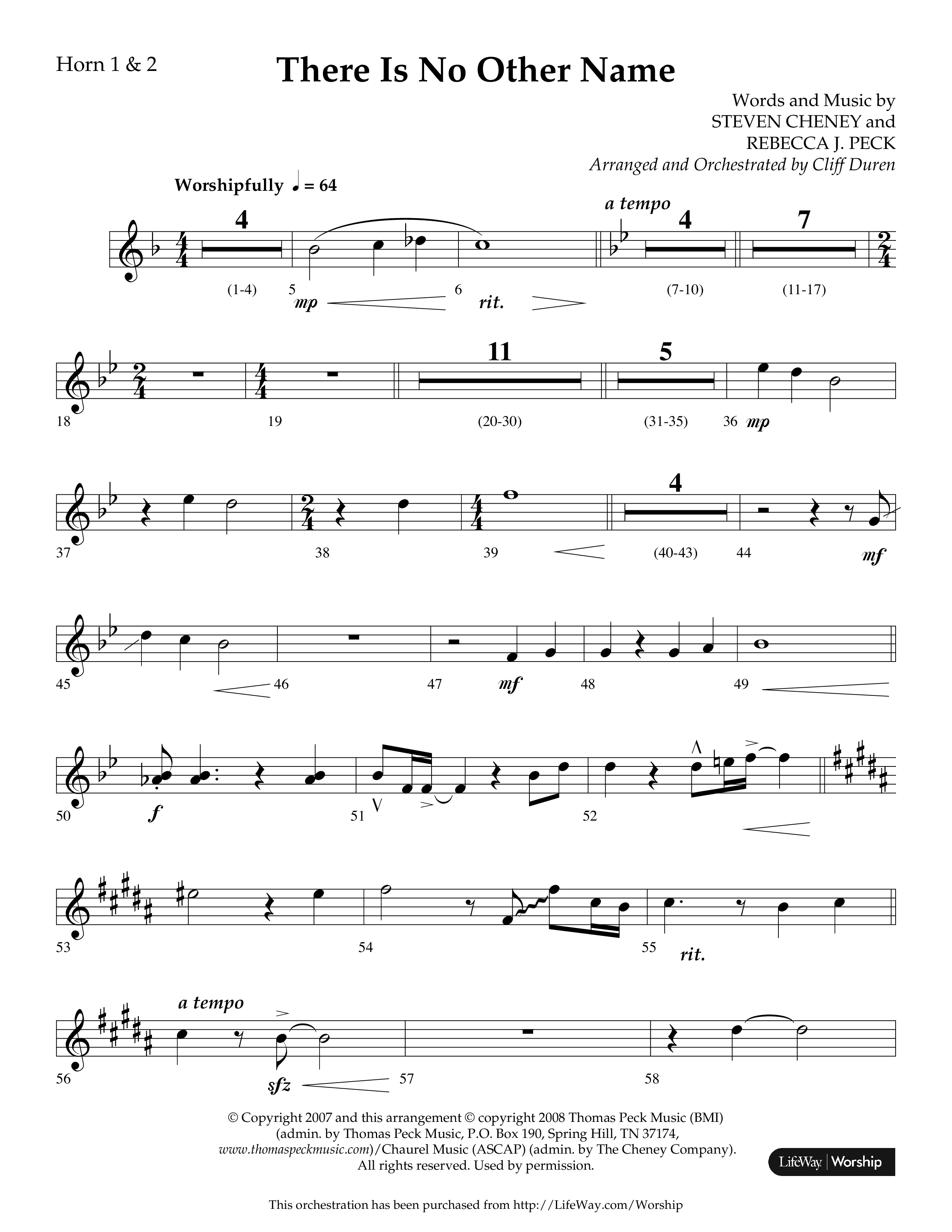 There Is No Other Name (Choral Anthem SATB) French Horn 1/2 (Lifeway Choral / Arr. Cliff Duren)