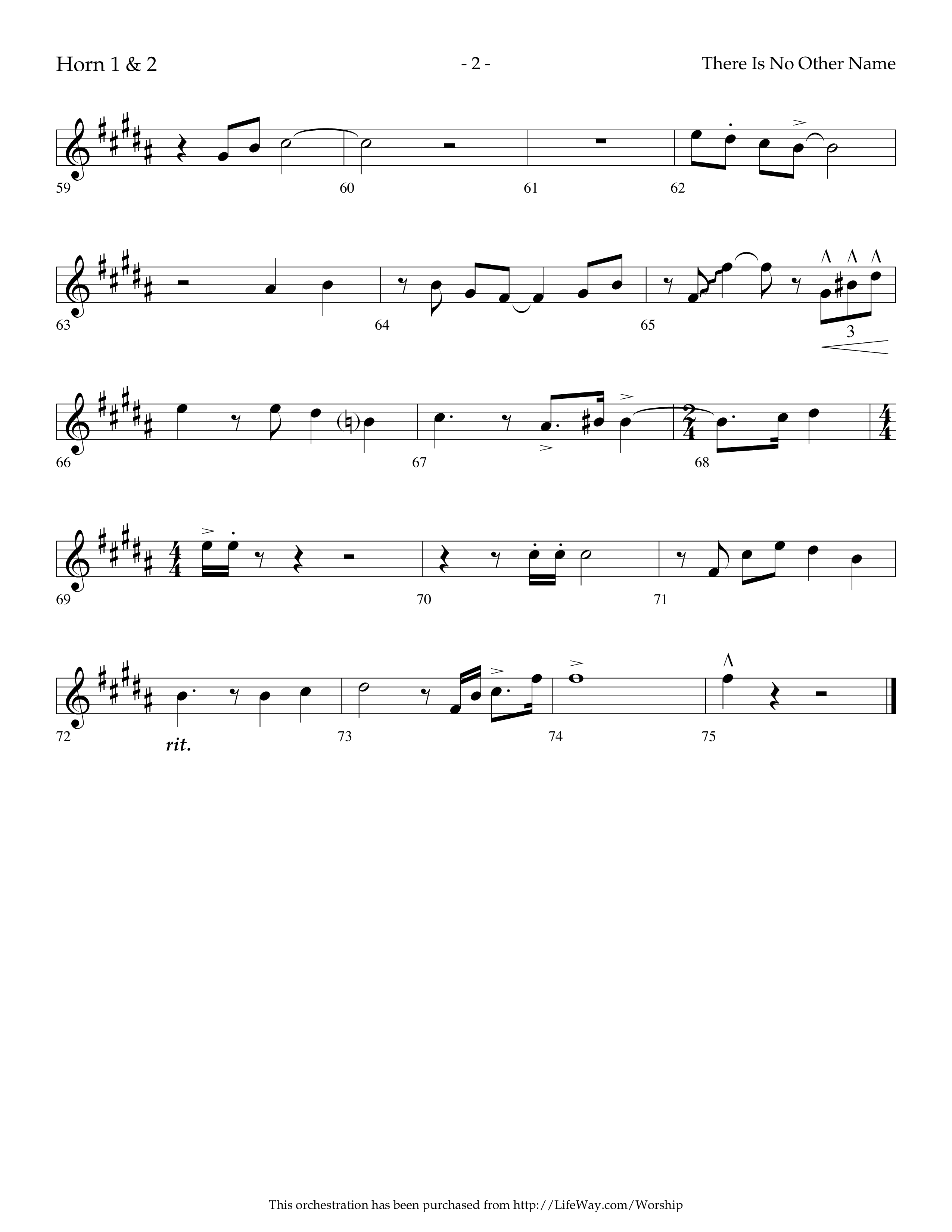 There Is No Other Name (Choral Anthem SATB) French Horn 1/2 (Lifeway Choral / Arr. Cliff Duren)